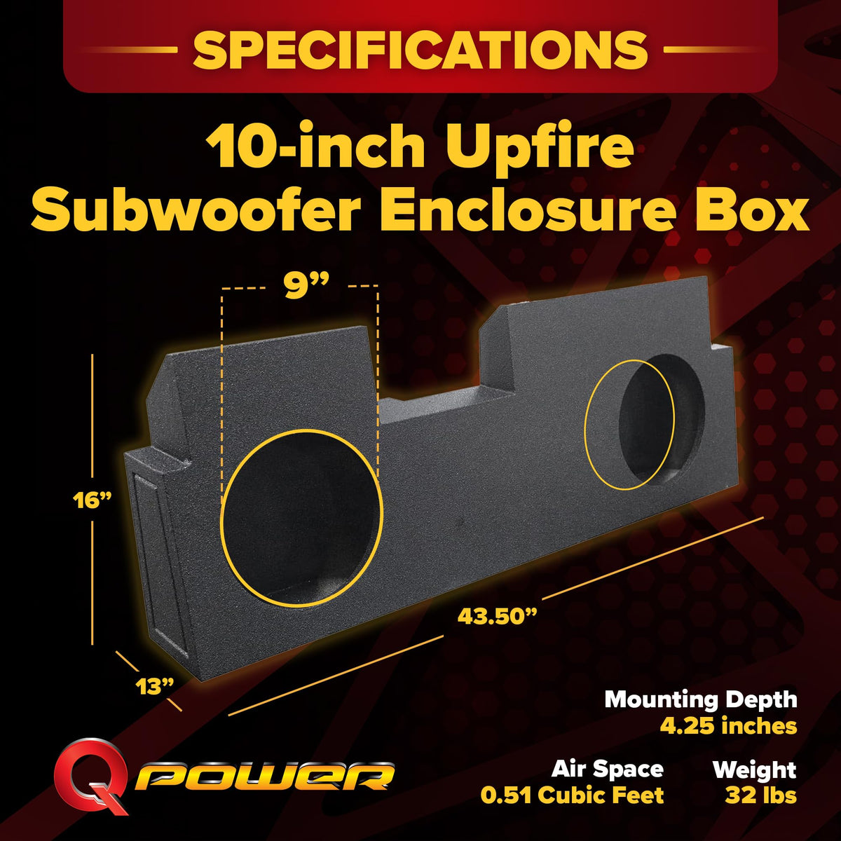 QPower Dual 10" Underseat Upfire QBomb Subwoofer Box for Jeep Gladiator