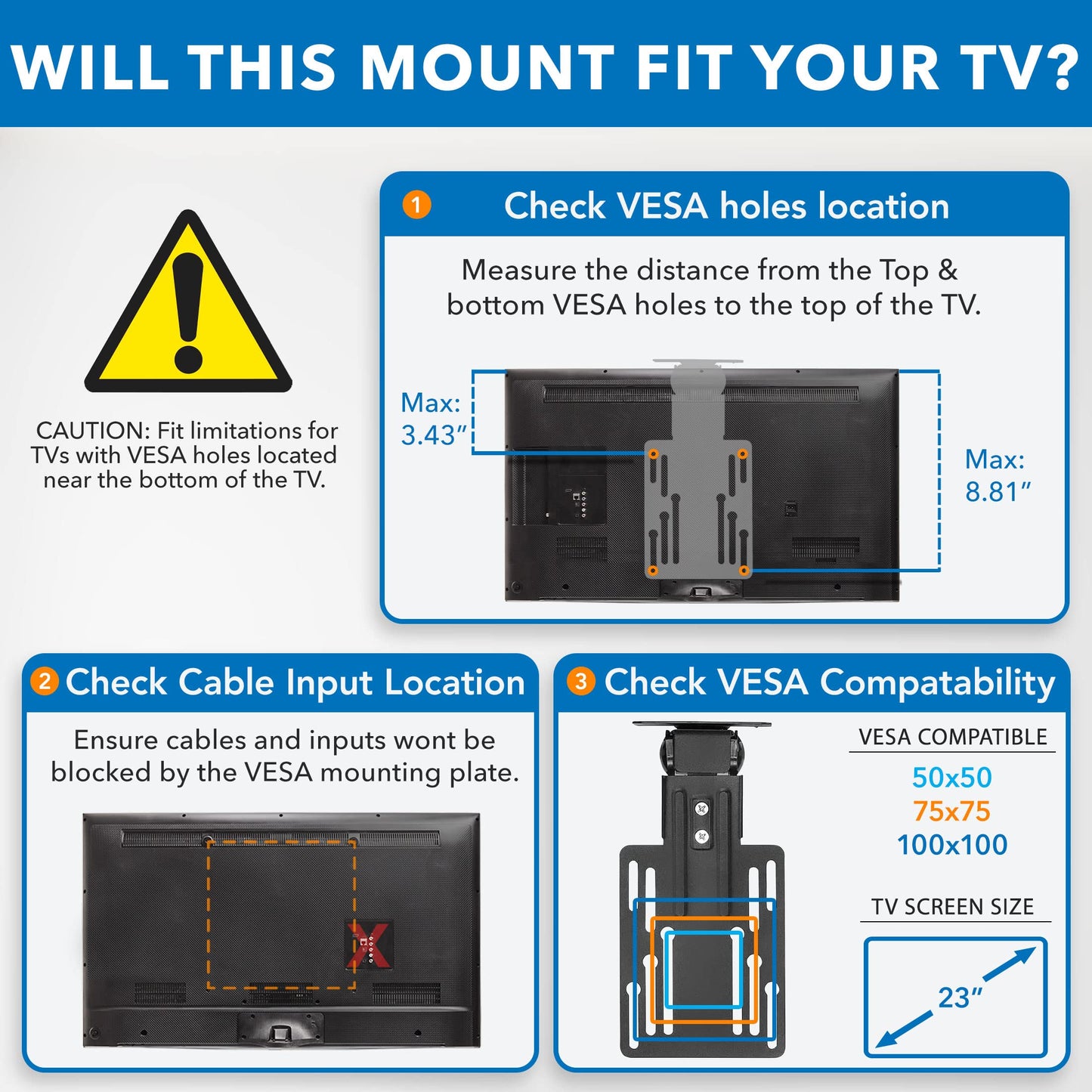 Mount-It! Compact Folding Ceiling TV Mount | Flip Down and Under Cabinet TV Bracket for Small Screens Up to 24 Inches | 90° Tilt and 360° Swivel |