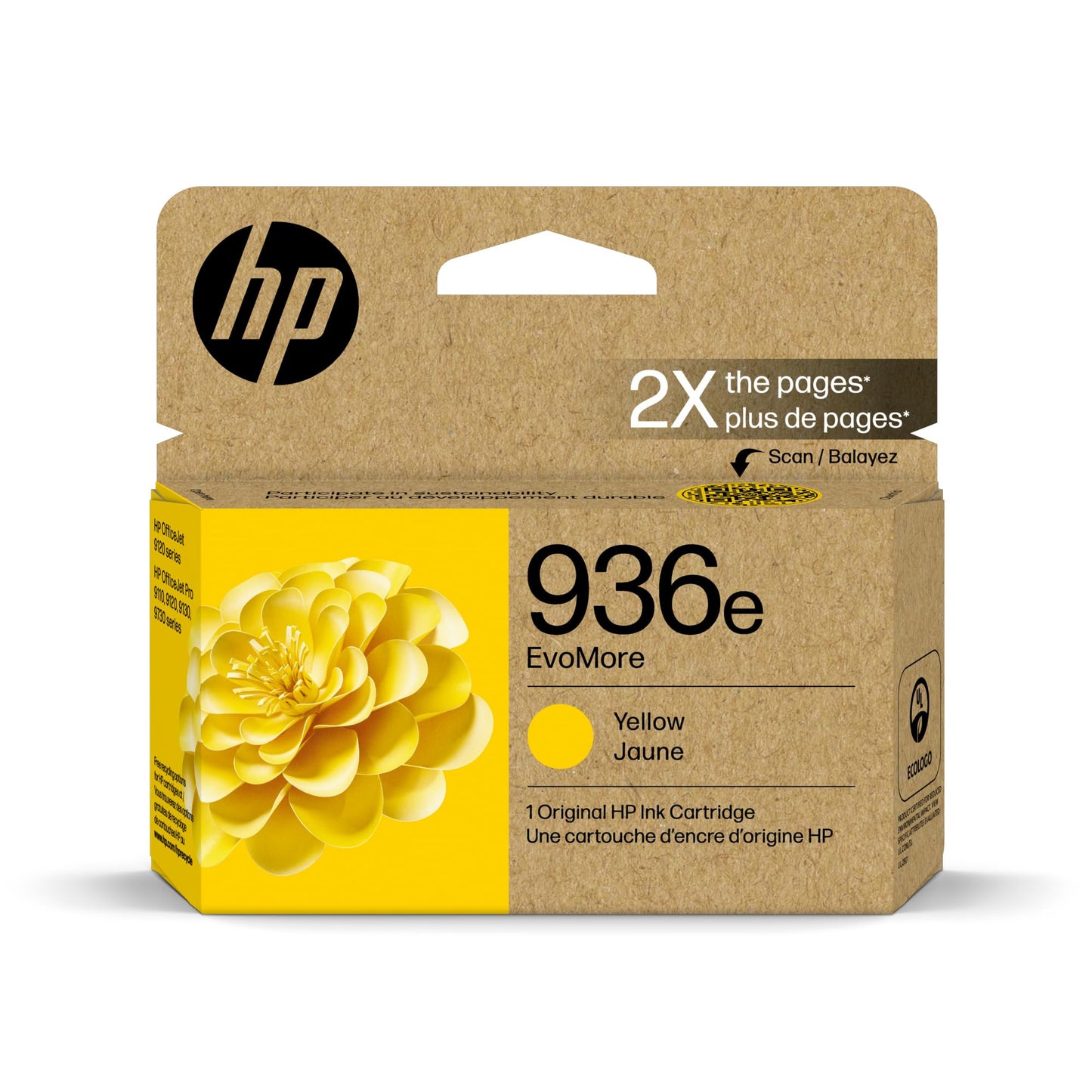 HP 936e Yellow EvoMore Ink Cartridge | Works with OfficeJet 9120, Pro 9100, Wide Format 9700 | Carbon Neutral | 4S6V5LN