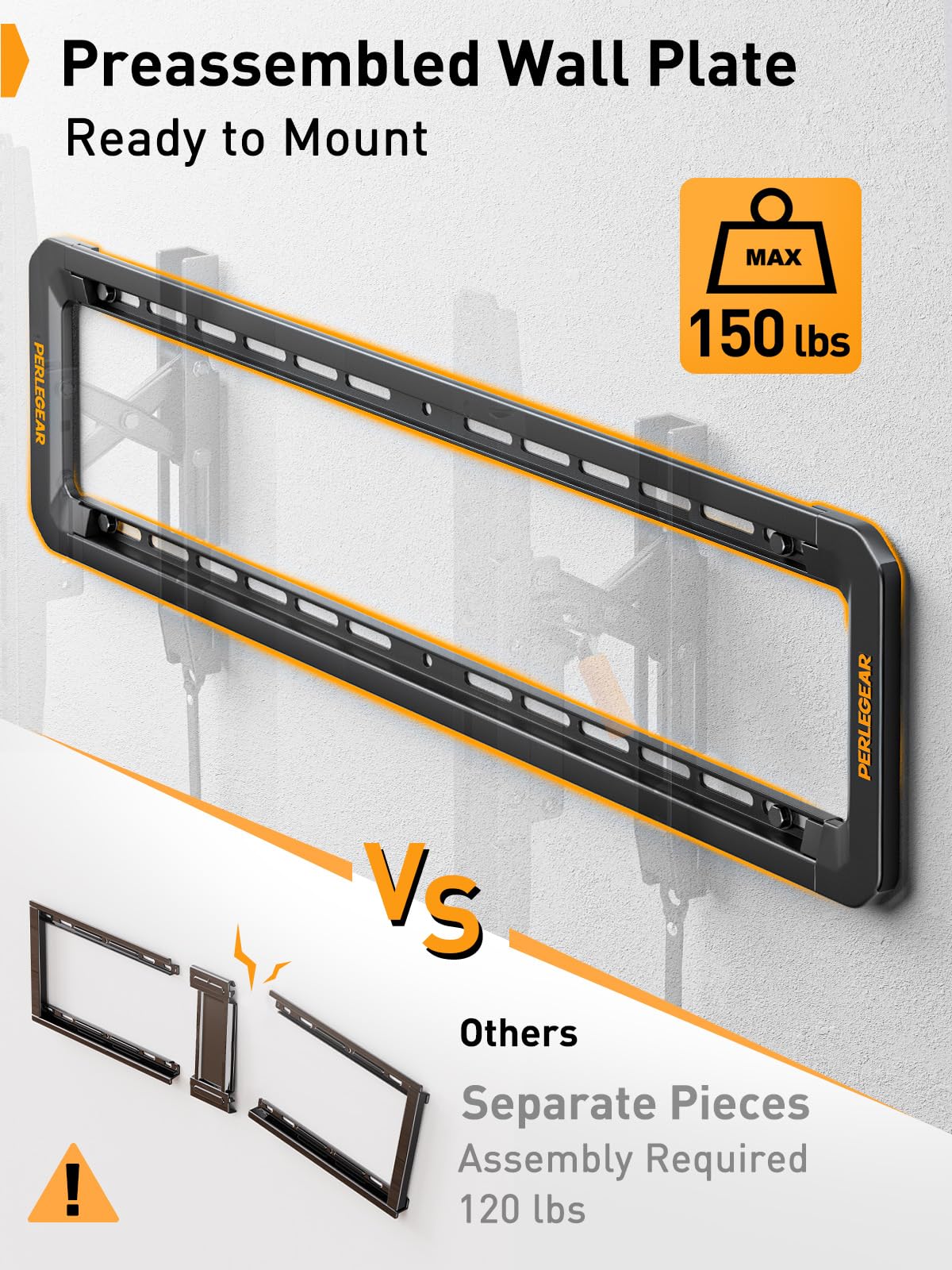 Perlegear Advanced Tilting TV Wall Mount, Pre-Assembled TV Mount for Most 42-90 inch TVs up to 150 lbs, 6-inch Arm Extension, 15° Full Tilt, Fits