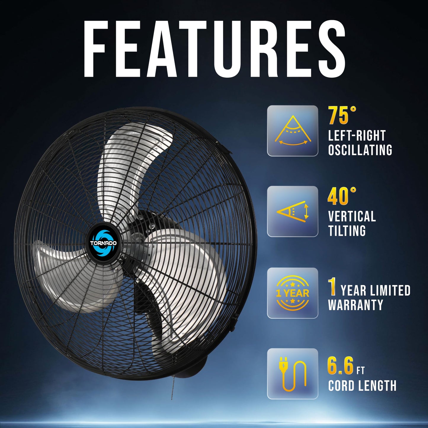 Tornado 20 Inch Professional High-Velocity Oscillating Wall Fan - Ideal for Industrial, Commercial, and Residential Use - 3-Speed Settings, 5250 CFM