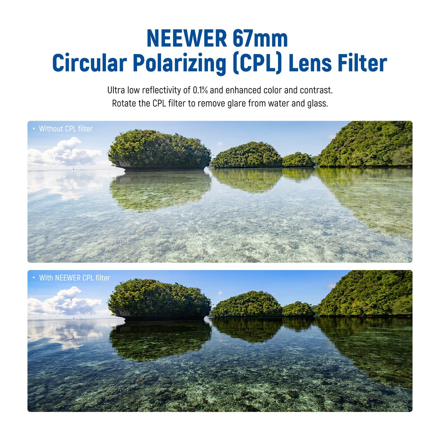 Neewer 67mm Polarizing Filter 30 Layer Multi Resistant Nano Coatings Circular Polarising Filter(CPL) Reduce Glare/Enhance Contrast/Ultra Slim/Reduces