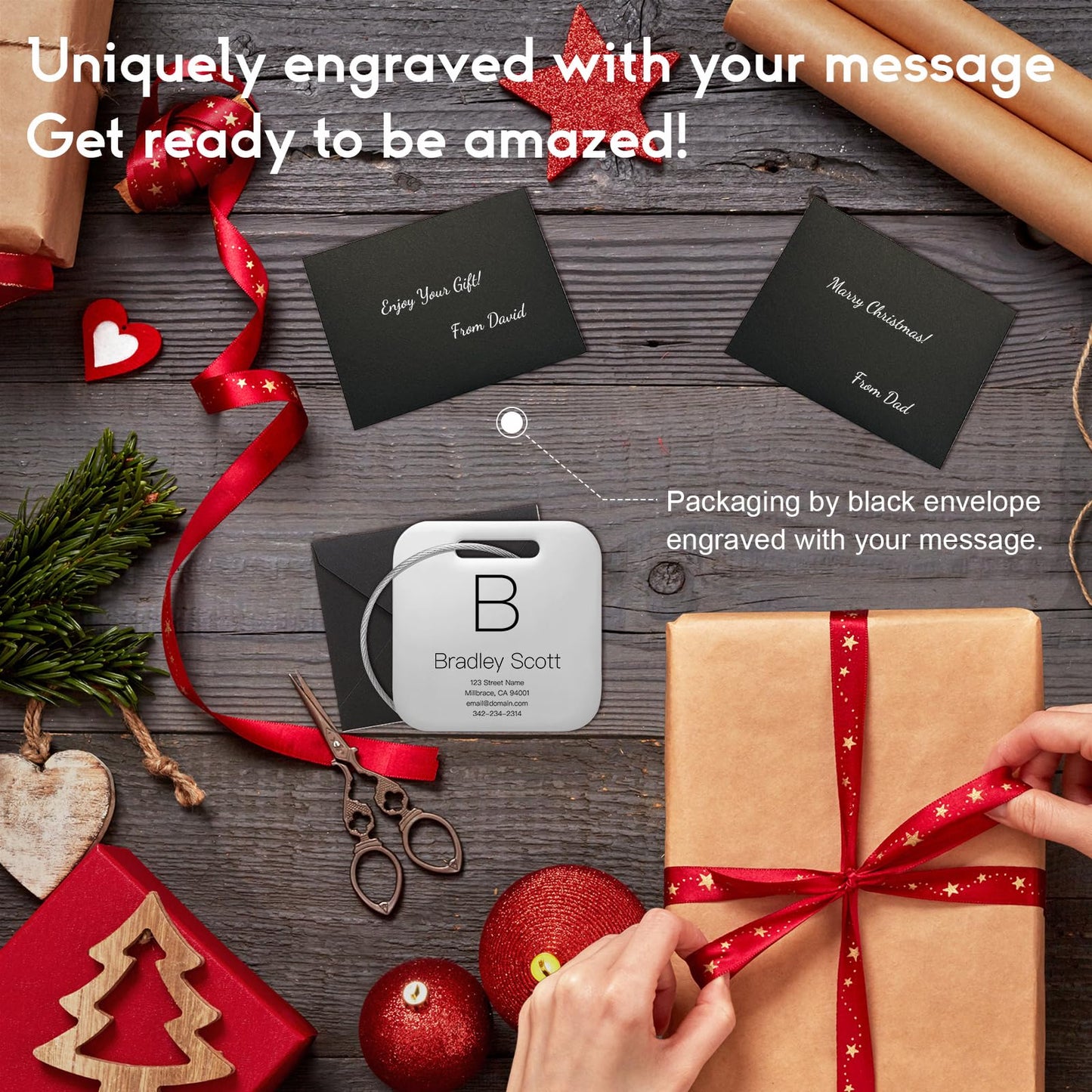 KCULE Customized Stainless Steel Luggage Tags: Personalize Your Suitcases, Backpacks, and Bags with Your Text (Silver)