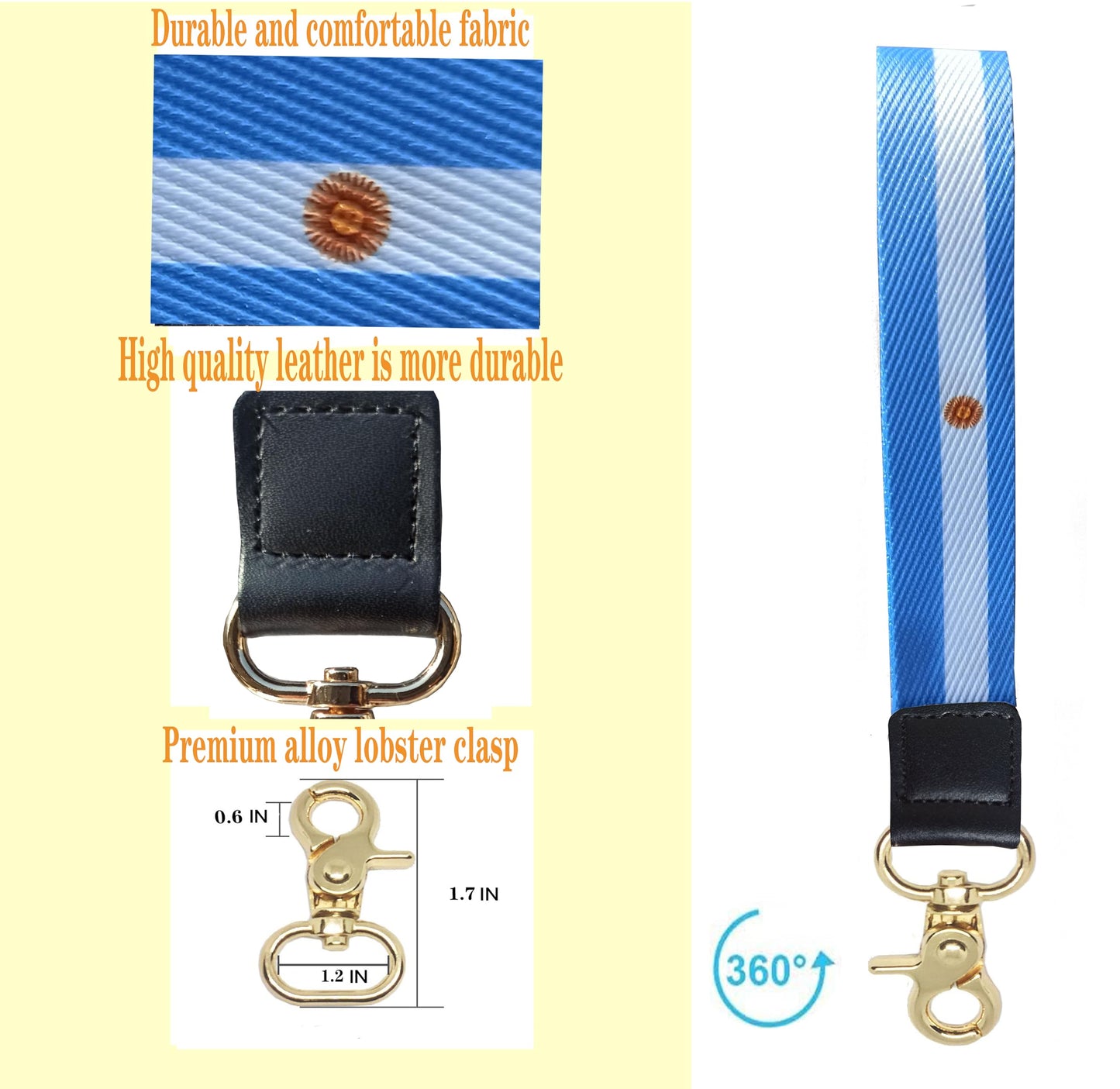 Argentina Flag Keychain,Argentinean Wristlet Strap Lanyard Keychain Holder with Key Ring Cell Phone lanyards Key Chain Holder,Be Used for Car ID