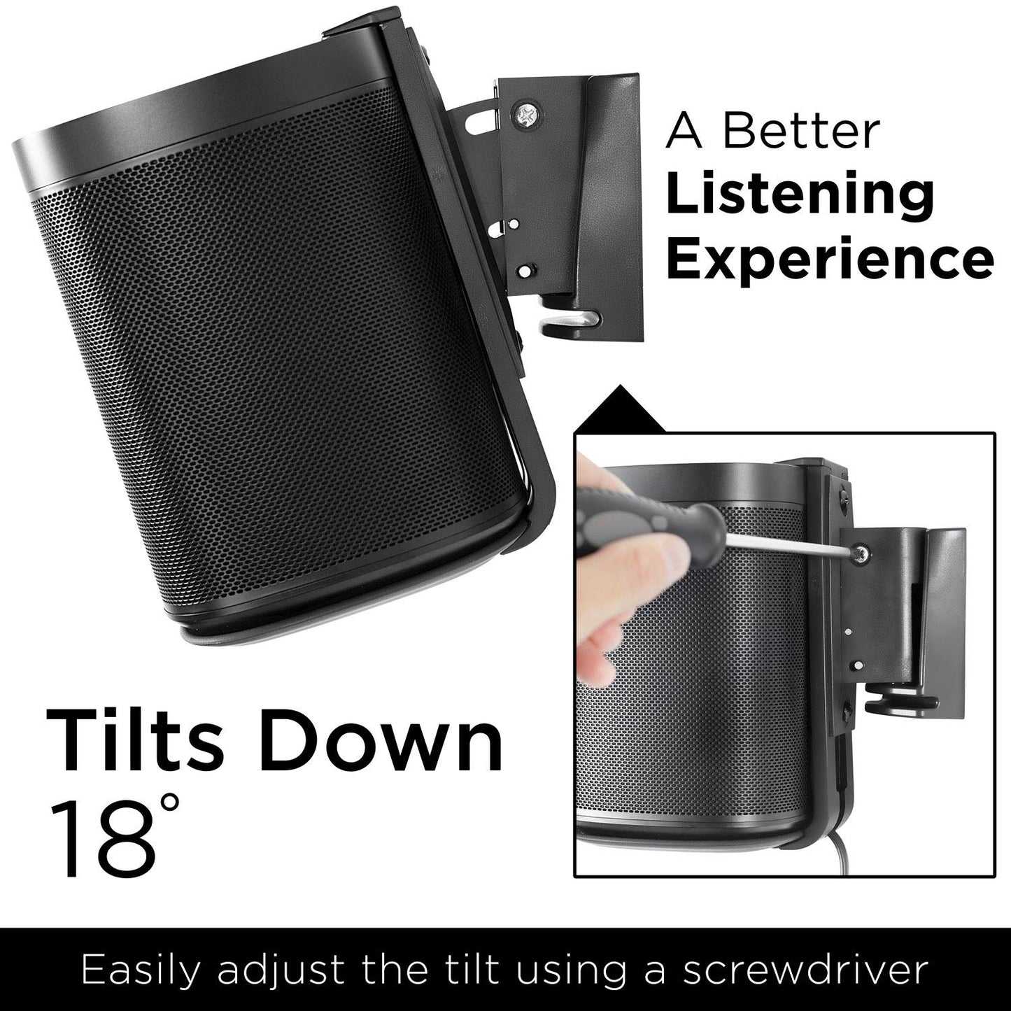 Mount-It! Adjustable Speaker Wall Mount for SONOS One, One SL and Play:1 - Black