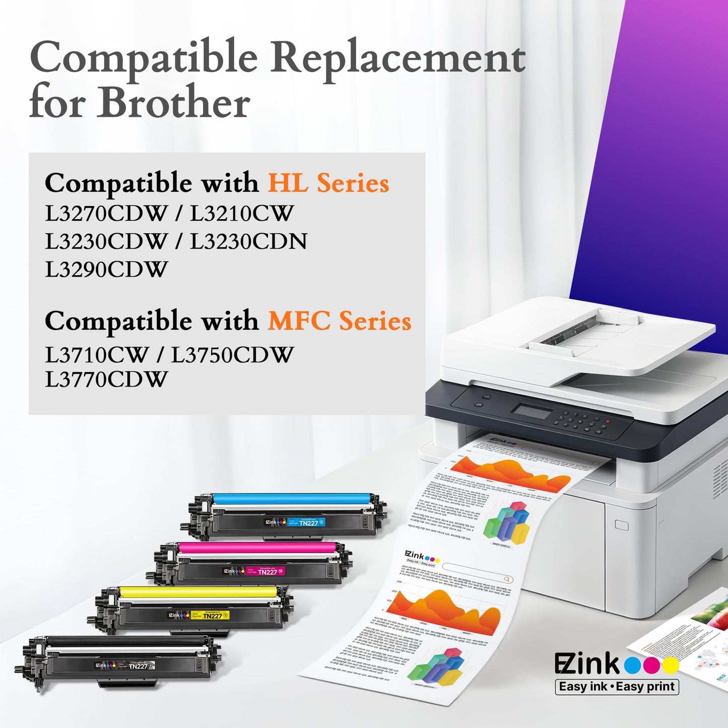 E-Z Ink TN227 for TN-227BK/C/M/Y High Yield Brother TN 227 TN-227 TN223