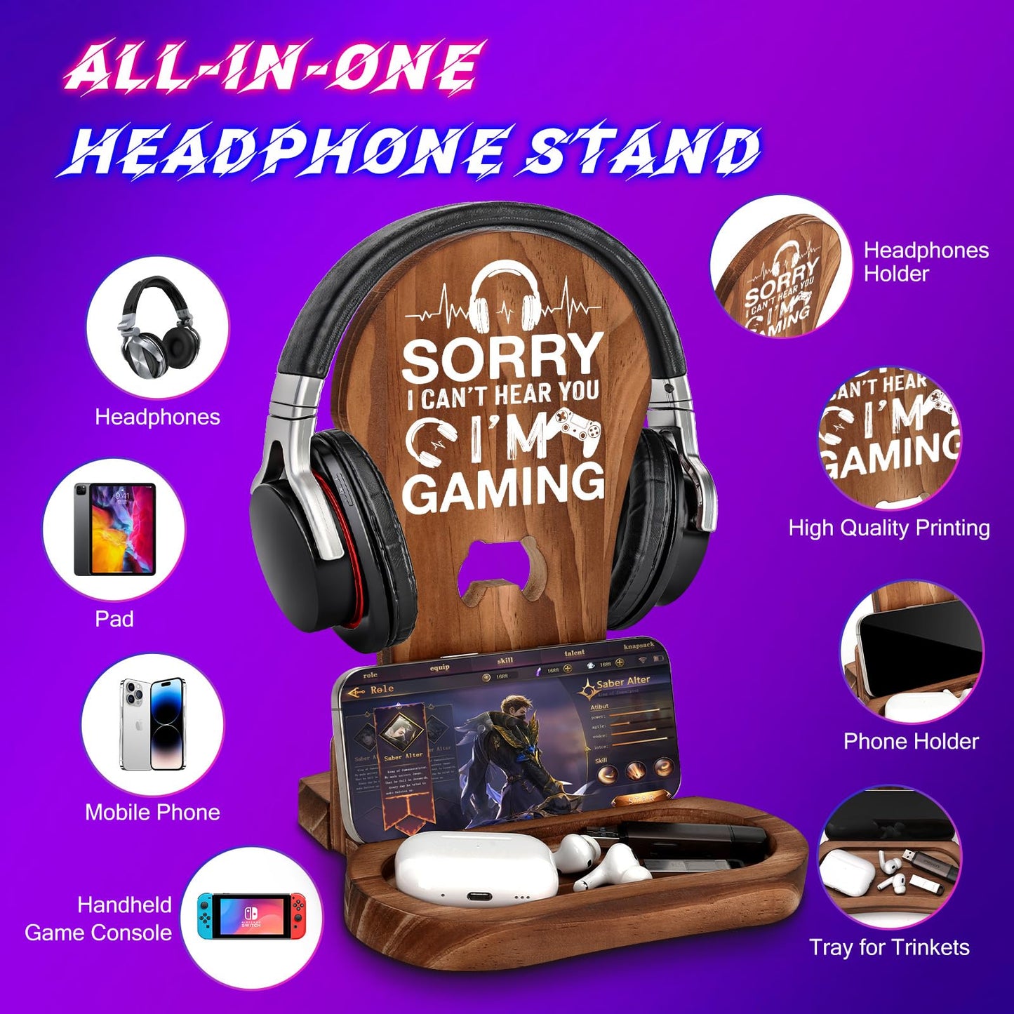 CryCarrot Gamer Gifts for Men Teenage Boys Birthday Fathers Day, Headphone Stand Gaming Birthday Gifts for Him Men Son Boyfriend Brother, Gamer Lovers
