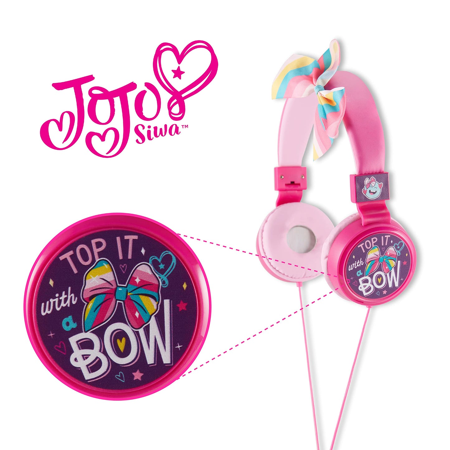 JoJo Siwa Over-Ear Headphones for Kids - Adjustable Headband, Stereo Sound, Tangle-Free Cable, Volume Control, and 3.5mm Jack - Perfect for School