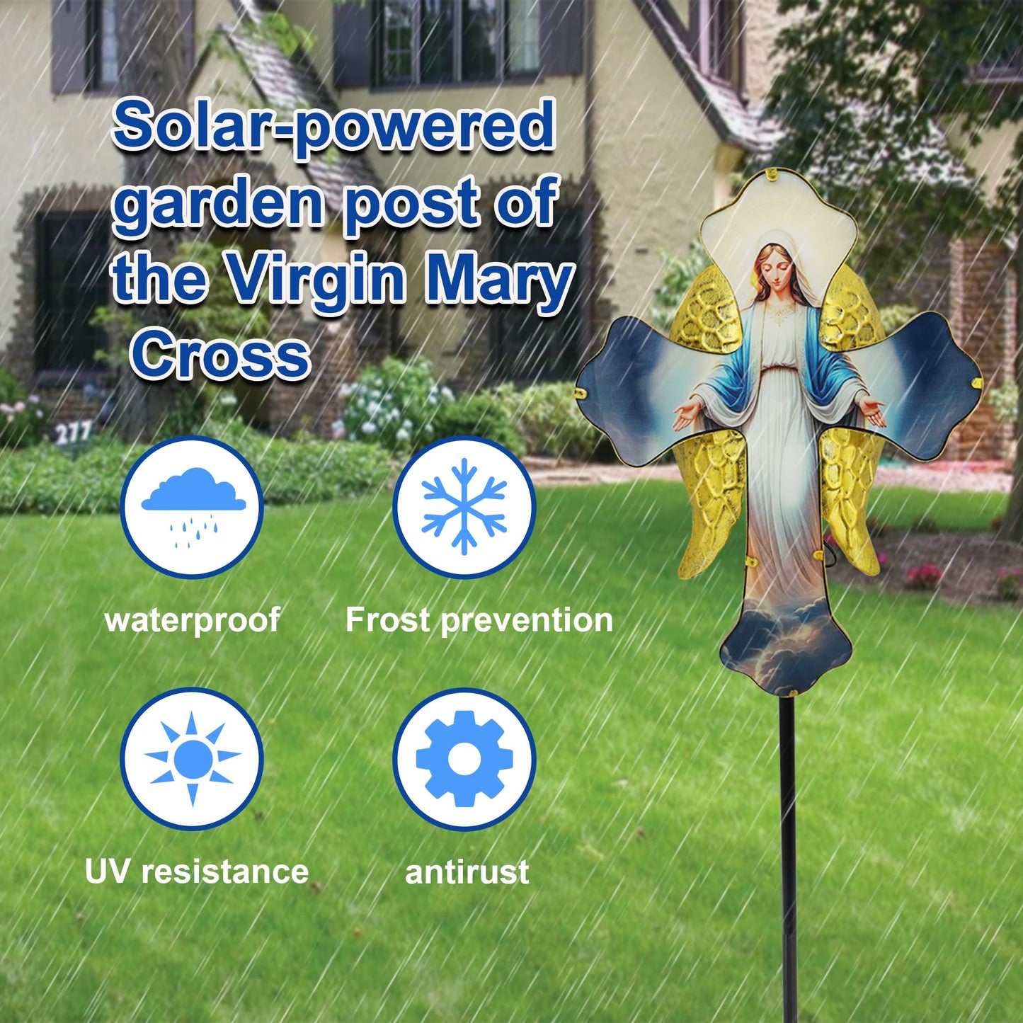 Solar Virgin Mary Cross Garden Lamp for Grave - Angel Wing Memorial Decoration, Waterproof Solar Stake Lamp for Easter, Courtyard, Yard - Sympathetic