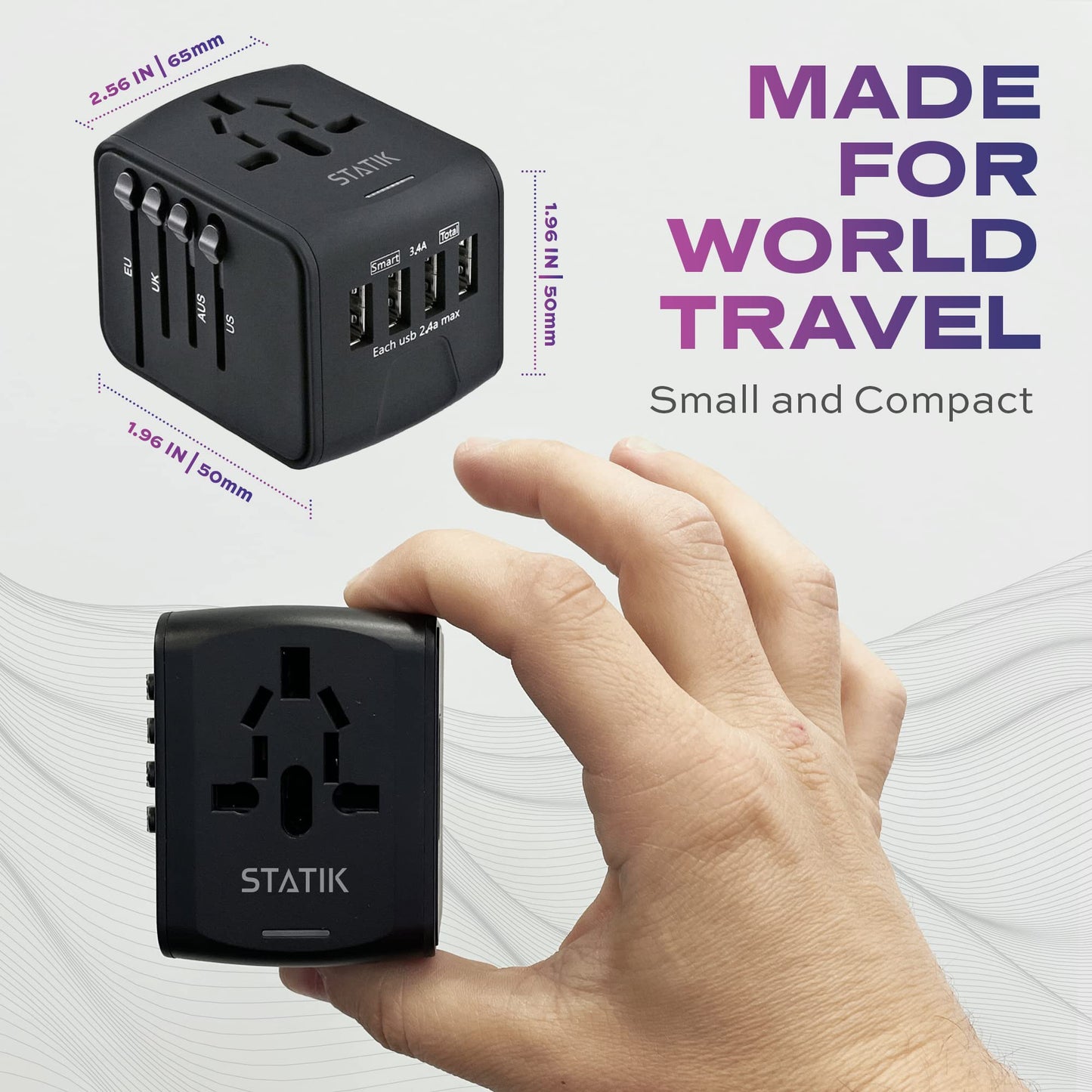 STATIK GloboCharge 12W Universal Travel Adapter Worldwide - International Power Adapter Plug Europe, UK, USA, Australia Slide Outlets, Universal…