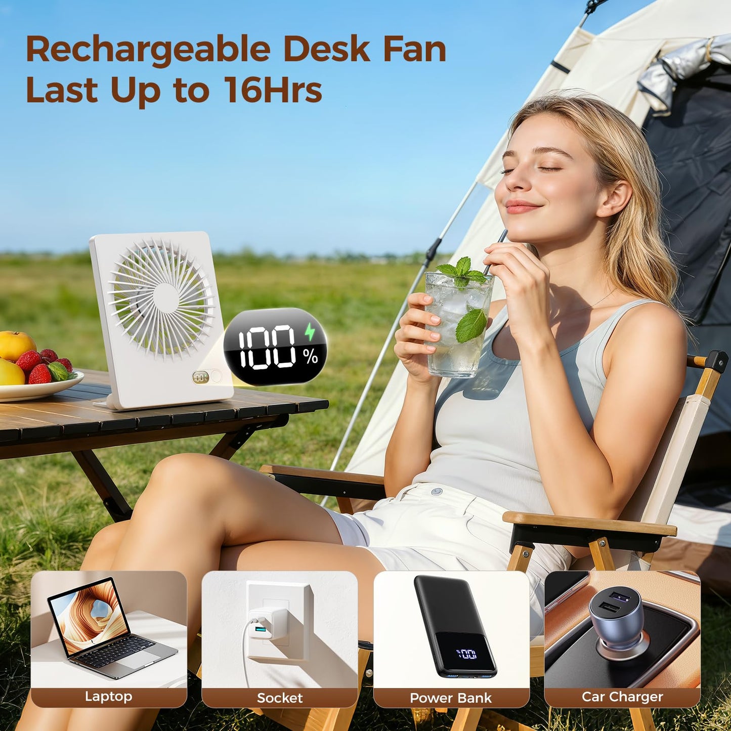 Zuvas Desk Fan Small Rechargeable Battery Table Fans for travel Ultra Quiet