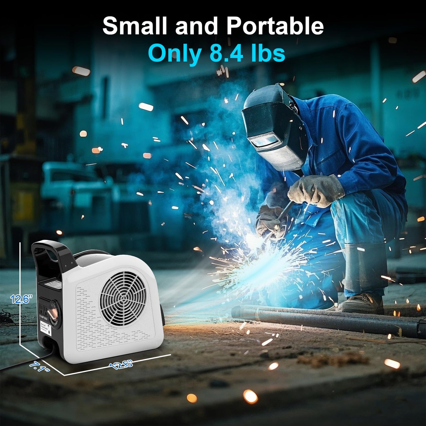 Huilynsen Air Mover Blower Fan - Floor Fan for Cooling,Drying and Exhausting at Home,Job Site,Garage,Shop, 3 Speeds Portable Utility Fan, 2 AC Outlets