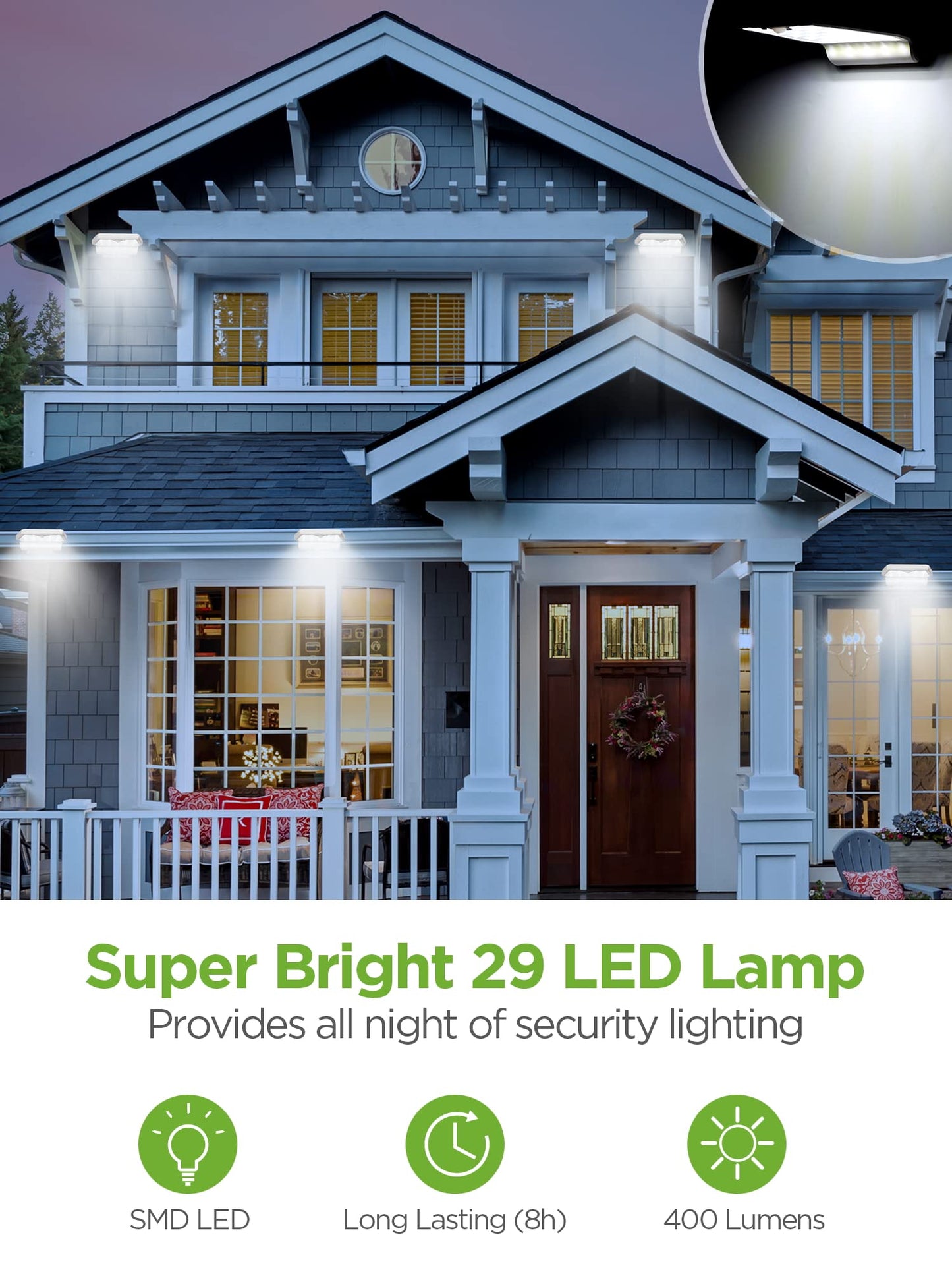 InnoGear Solar Gutter Lights Outdoor Waterproof, 29 LED Motion Sensor Lighting with 4 Modes, Mounting Pole for Security Wall Fence Yard Barn Porch