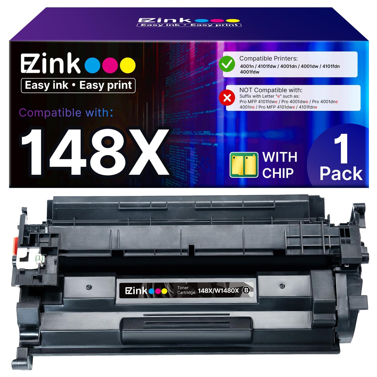 E-Z Ink 148X 148A Compatible Toner Cartridges Replacement for HP 148X W1480X 148A W1480A Toner (with Chip) to Use with HP Pro MFP 4101fdn 4101fdw