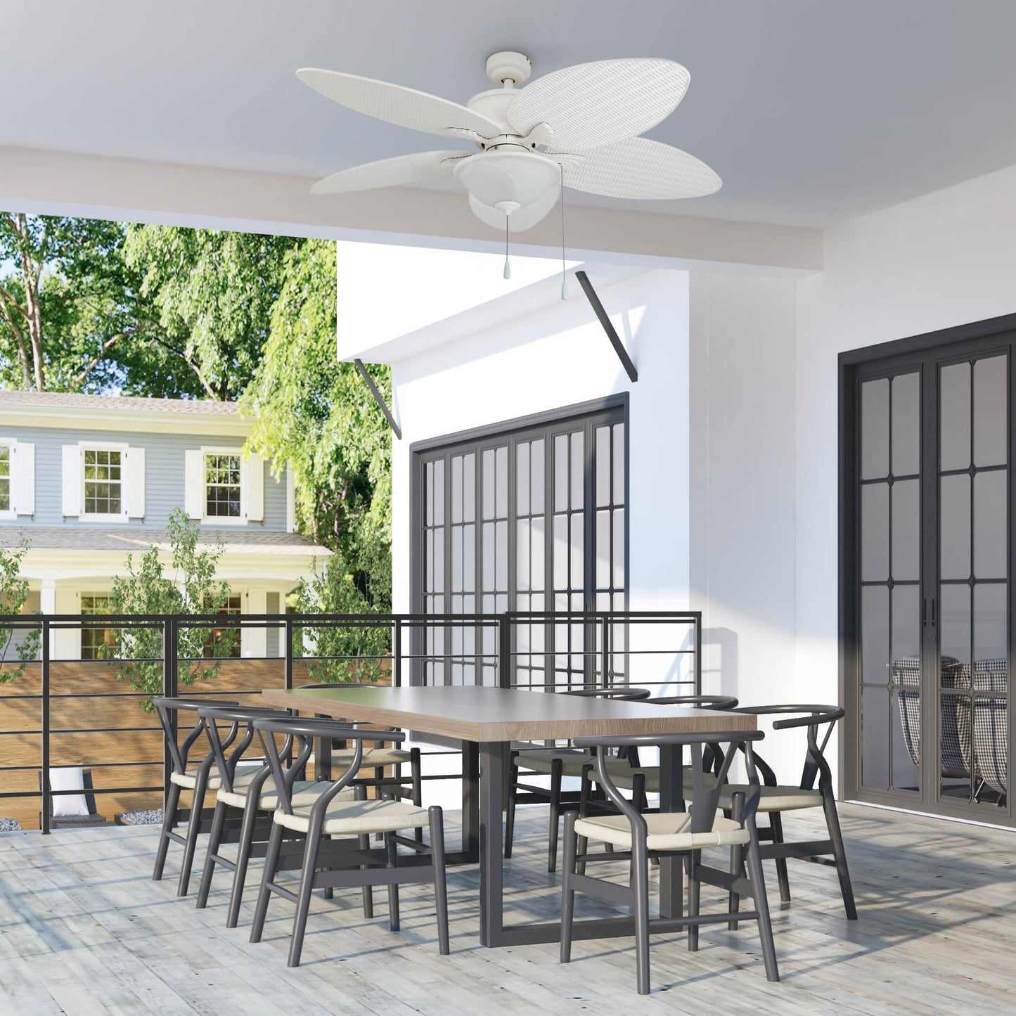 Prominence Home Solana Tropical 52 Inch Indoor Outdoor Ceiling Fan with Glass Bowl Light Kit, Pull Chain, 5 Leaf Blades with Reversible Motor, White