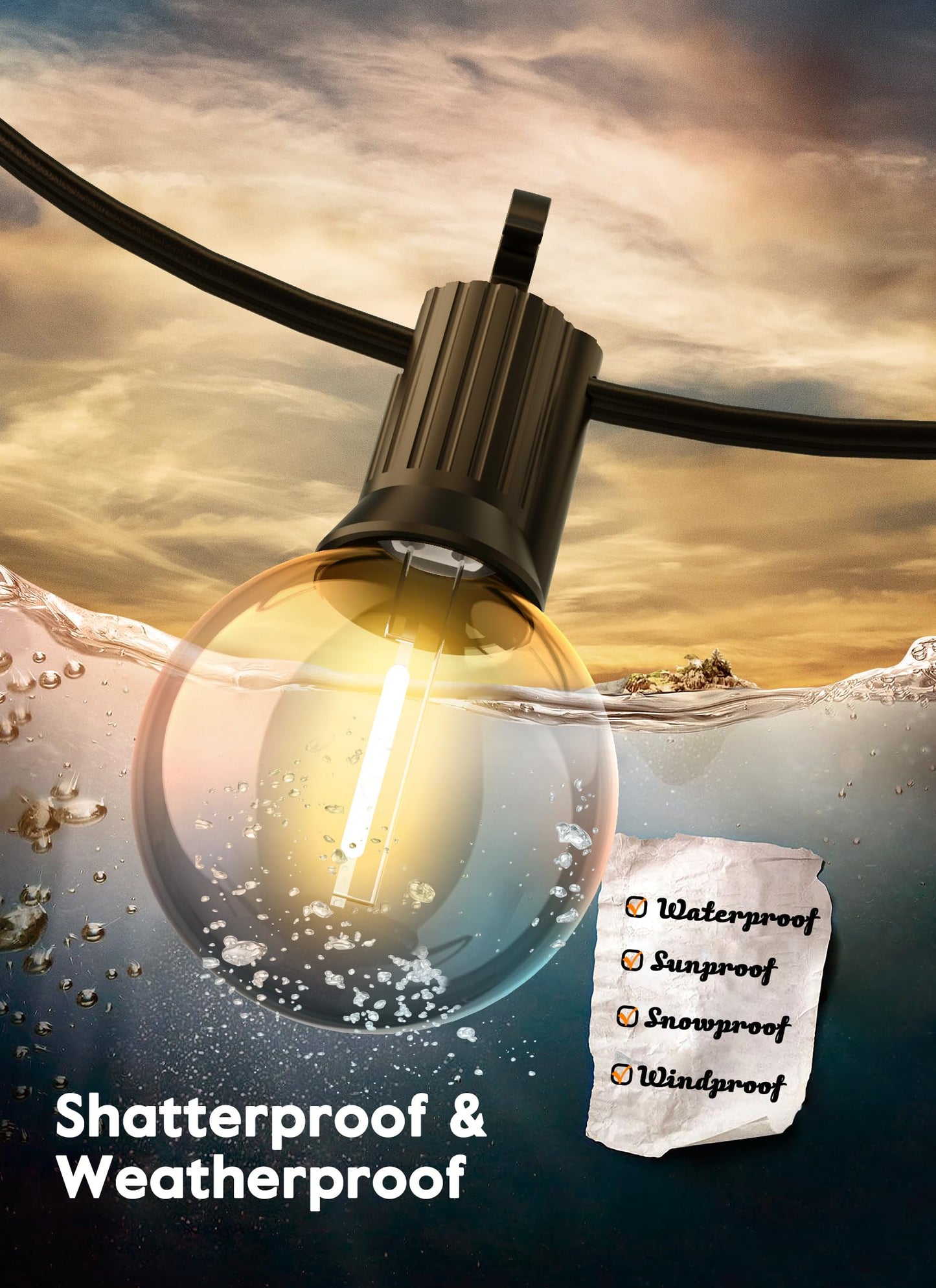 G40 Led Replacement Light Bulbs 1W Shatterproof Globe Bulb fits E12 Candelabra Screw Base, 1.5 Inch Dimmable Light Bulbs for Indoor Outdoor String