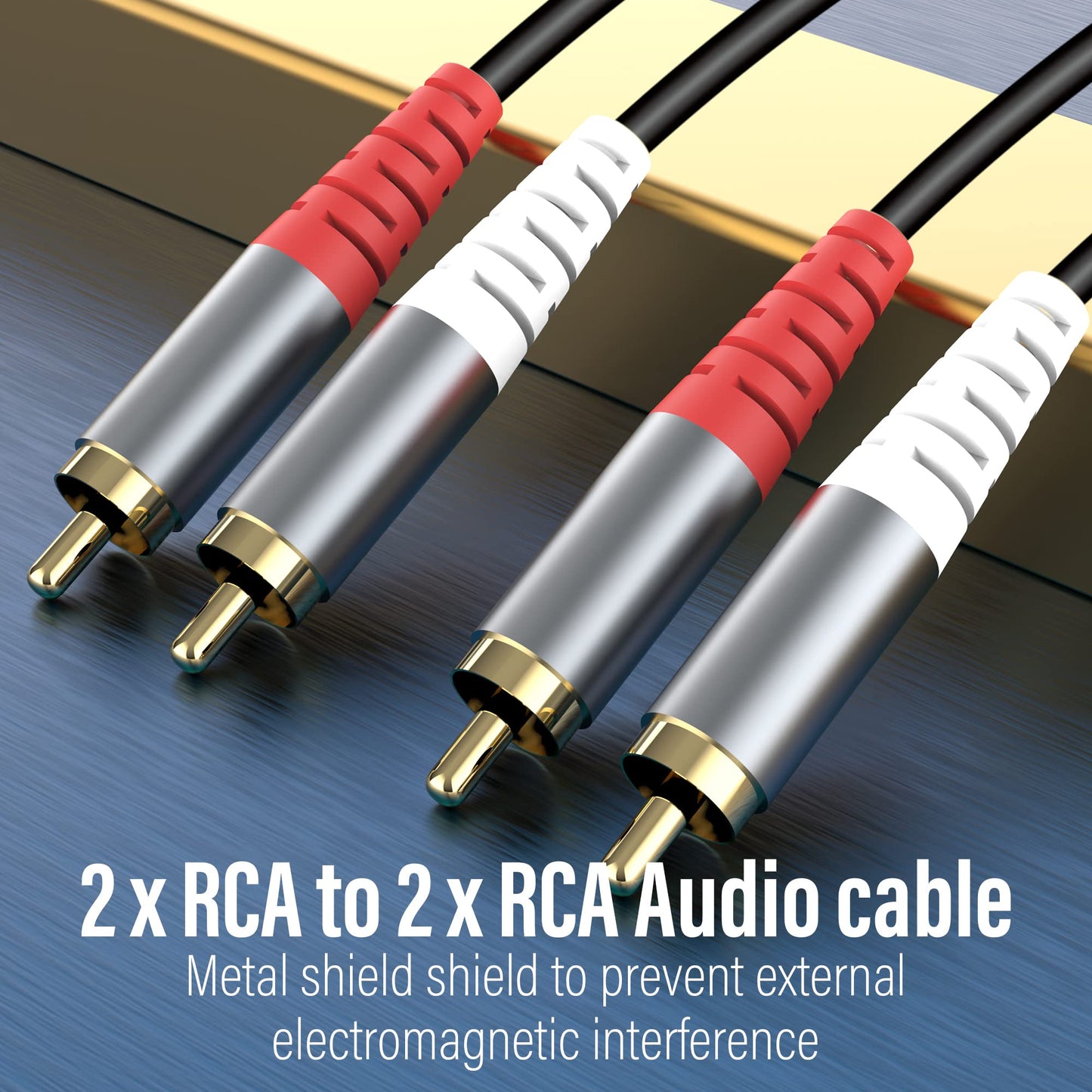 RCA Gold-Plated 2RCA Male to 2RCA Male Stereo Audio Cable - 1.5M/59Inch Compatible with Speaker, Amplifier, Receiver, Home Theater, Subwoofer