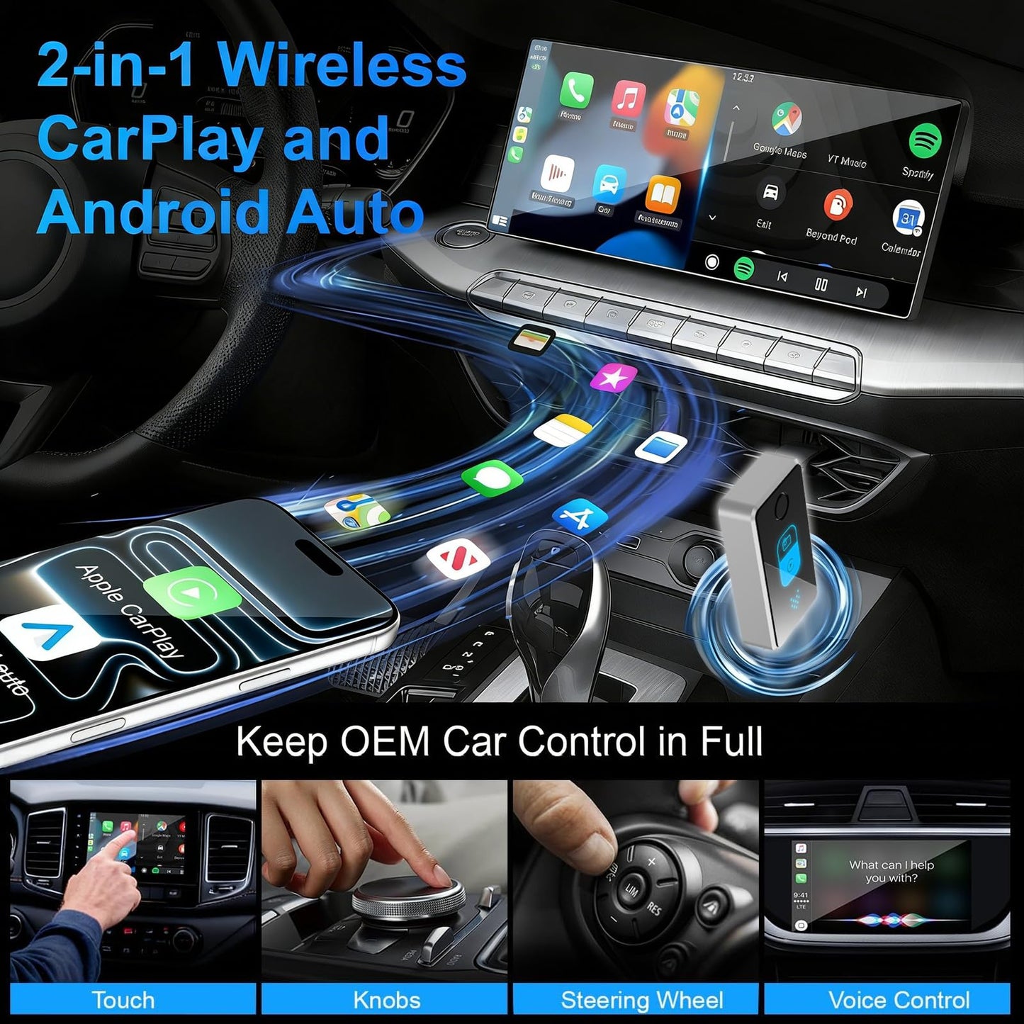 Wireless CarPlay Adapter for iPhone & Android Auto 2026 Upgrade 2-in-1, Wired to Wireless, One-Touch Switch, Fast & Stable Connection, Plug & Play