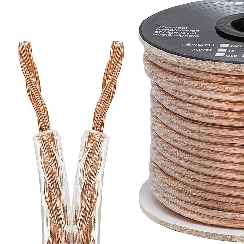 Cmple - 2 Conductor 14AWG Speaker Wire for Home Theater System, Amplifier, Car Audio Speaker Cable - 50 Feet, Clear