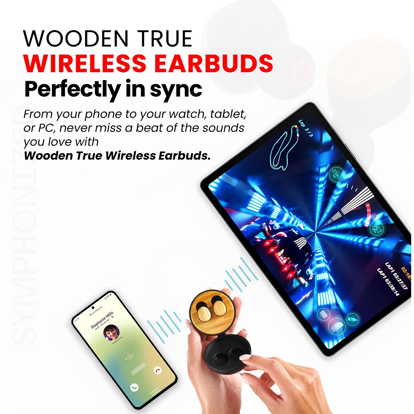 Symphonized Wooden True Wireless Earbuds Crisp Highs with Deep Bass, 35H Playtime of 3D Sound. Noise Cancelling with Microphone. Fast Charging…