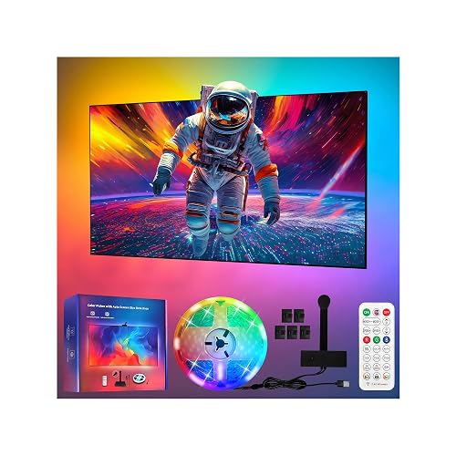 GHPFLOXQY TV Backlight with Camera for 75-85 Inch TV, 16ft LED Strip Lights that Sync with TV, 90 LEDs/m Bias Lighting, Music Sync LED Strip