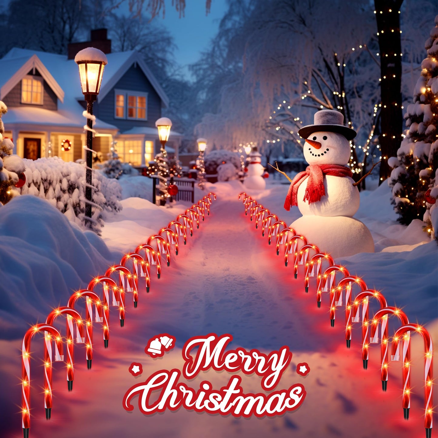 26" Christmas Candy Cane Pathway Markers Lights, Set of 10 Pack Christmas Outdoor Decorations Candy Cane Lights for Yard Patio Garden Walkway Indoor