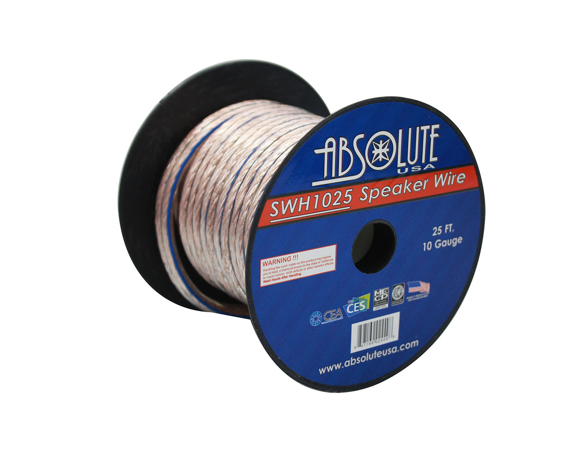 Absolute USA SWH1025 10 Gauge Car Home Audio Speaker Wire Cable Spool 25'