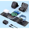 3 in 1 Fast Wireless Charger w/ 20W PD Adapter, Foldable Magnetic Charging Station for Apple Devices, Travel Charging Pad for MagSafe iPhone