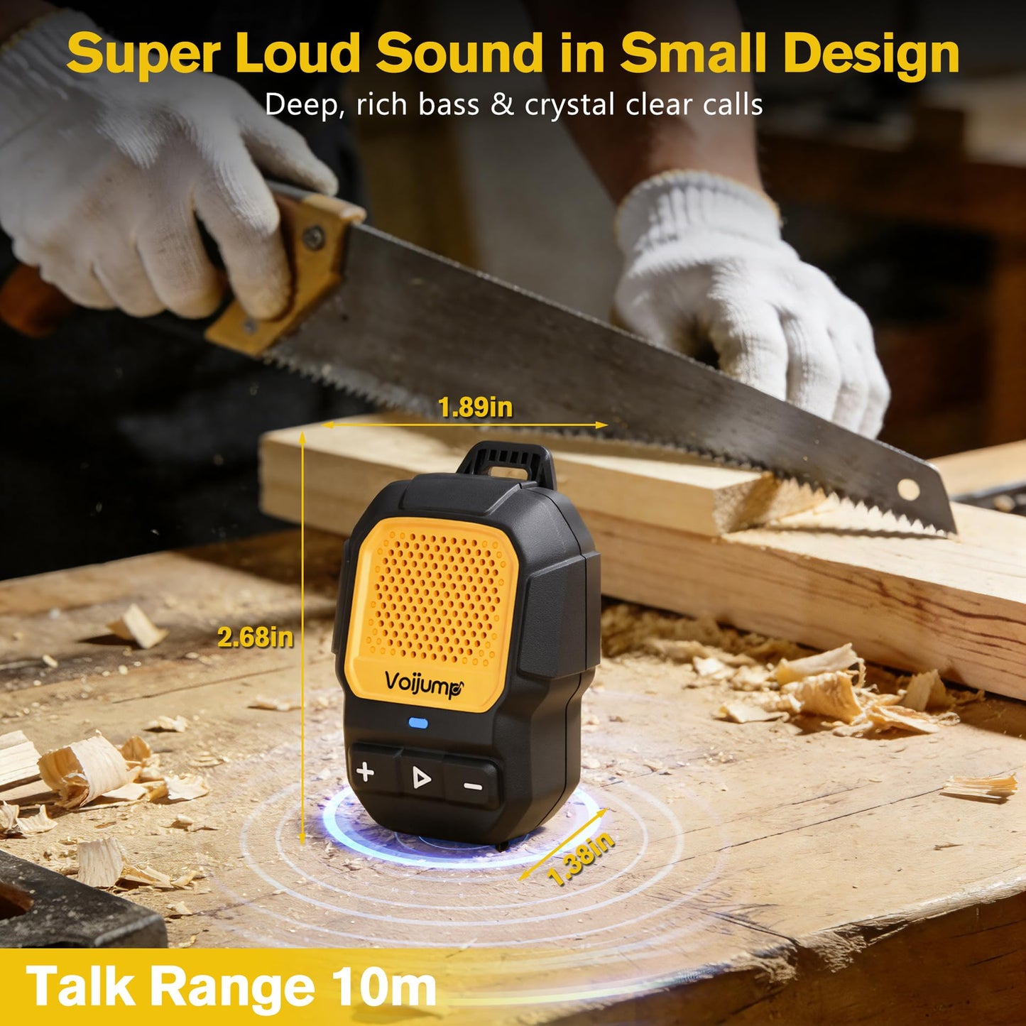 voijump Wearable Bluetooth Speaker, Mini Clip-On Wireless Jobsite Pro Dust & Water Resistant Portable Speaker, Built-in Mic for Hands-Free