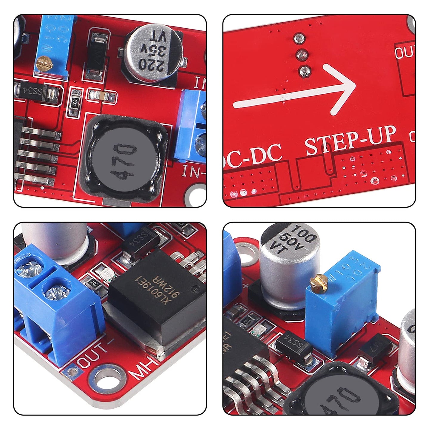 4PCS XL6019 5A Step Up Power Module, Adjustable DC-DC 3.3V-35V to 5V 6V 9V 12V 24V Voltage Regulator Power Modules Boost Module