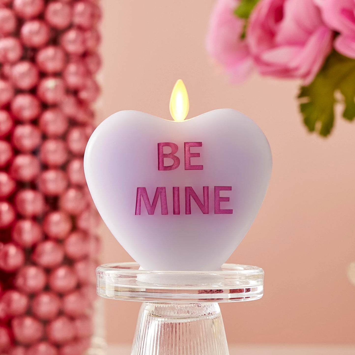 Luminara Candy Heart Be Mine Gentle Lavender Candle- Flameless Real-Flame Romantic Battery Operated LED Decor- Valentine's Day Collection- 3.5" x 4.5"