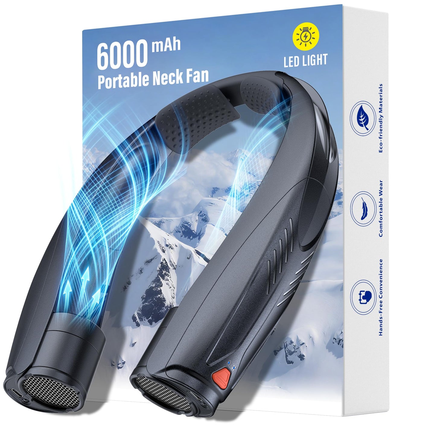 Gentsvip Portable Neck Fan with Reading Light, 6000mAh USB-C Rechargeable Hands Free Fan, 6-Speed Wearable Fan, 360° Cooling Summer Gifts for Men