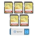 SanDisk Extreme 64GB SDXC Card (5 Pack) SDXC Memory Cards Compatible Browning Trail Cameras (SDSDXV6-064G-GNCIN) Class 10 UHS-1 U3 Bundle with (1)