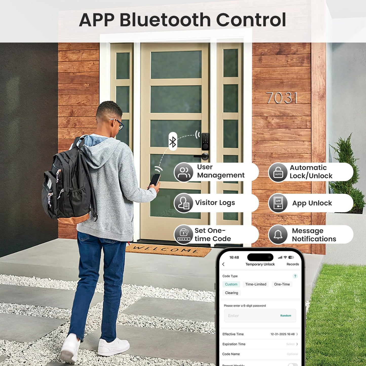 Smart Lock with Handles, Fingerprint Door Lock App Control, Keyless Entry Door Lock Set, Electronic Keypad Deadbolt, Auto & One Touch Lock, Easy
