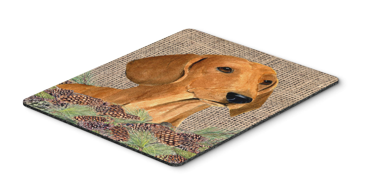 Caroline's Treasures SS4078MP "Dachshund on Faux Burlap with Pine Cones Mouse Pad, Hot Pad or Trivet" for Home Office Gaming Working Computers Laptop