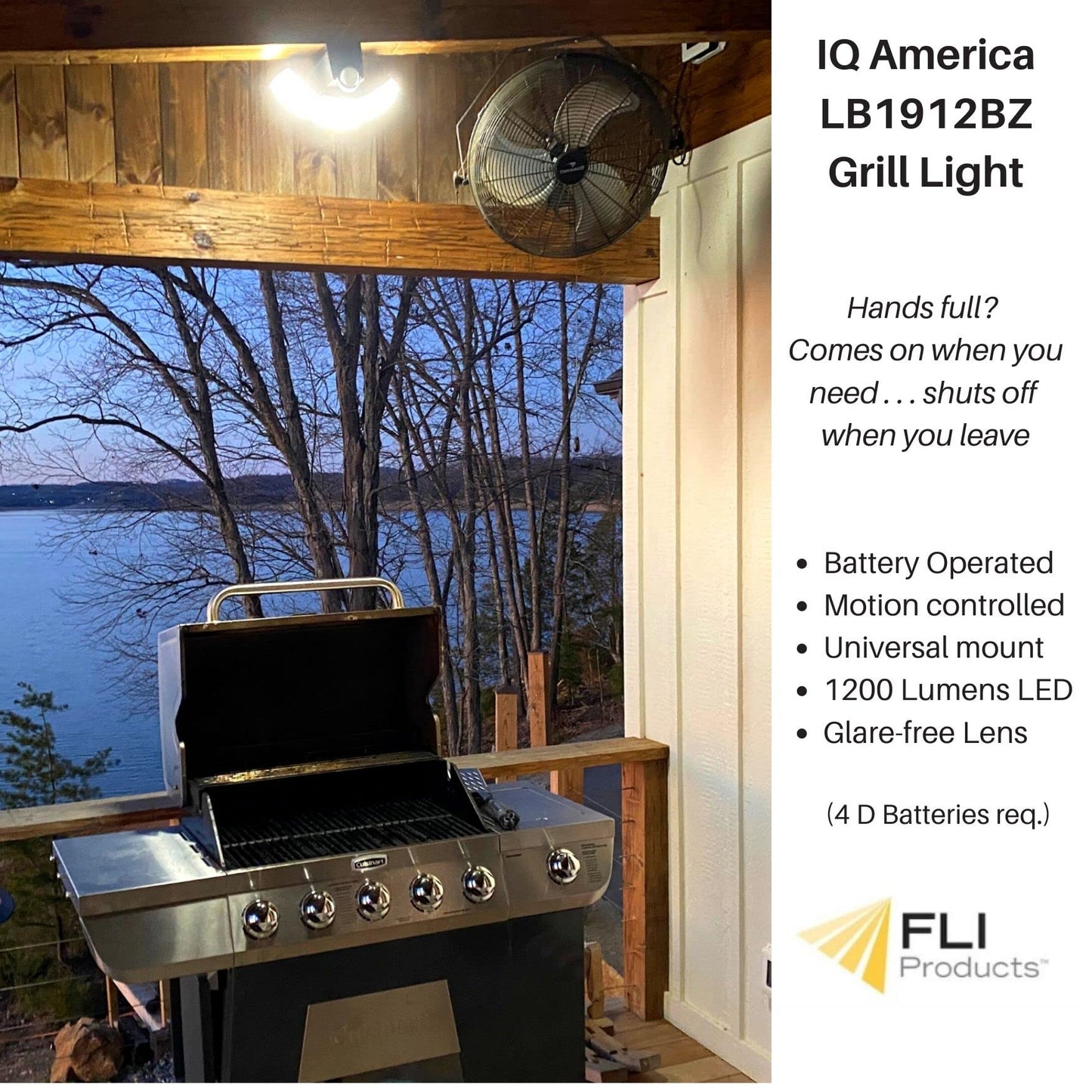 IQ America Battery-Powered Indoor Outdoor Weatherproof LED Motion Security Motion Sensor Floodlight, Eave or Wall Mount, 1200 lumens, Pivots-Rotates