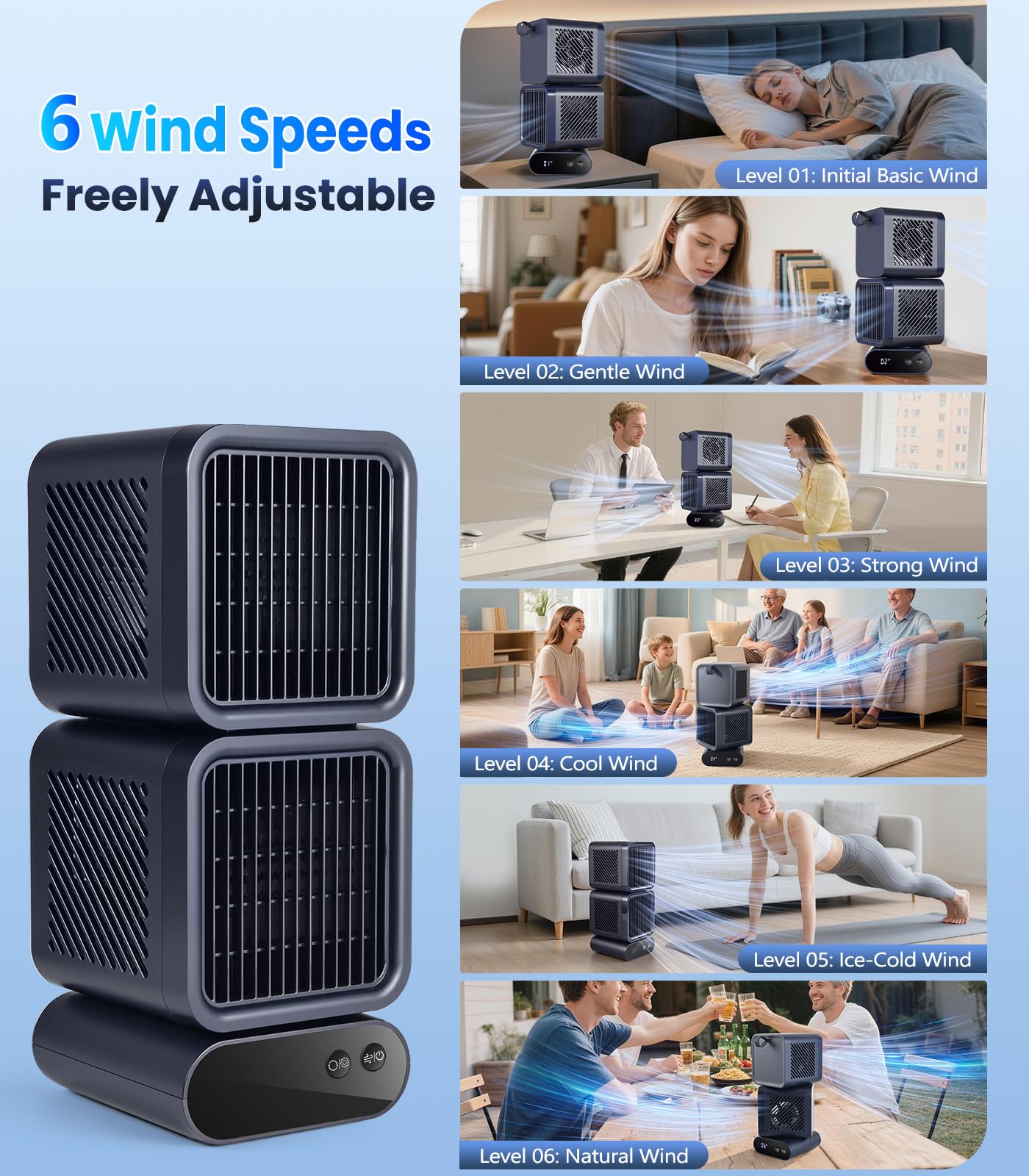 Portable Dual Head Oscillating Desk Fan? 350° Wide Airflow, With handle