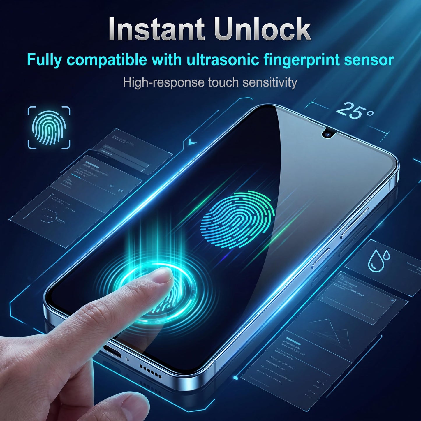 2 Pack Privacy Screen Protector for Samsung Galaxy S24 Plus with 2 Pack Camera Lens Protector, Tempered Glass Fingerprint Unlock Compatible, 180