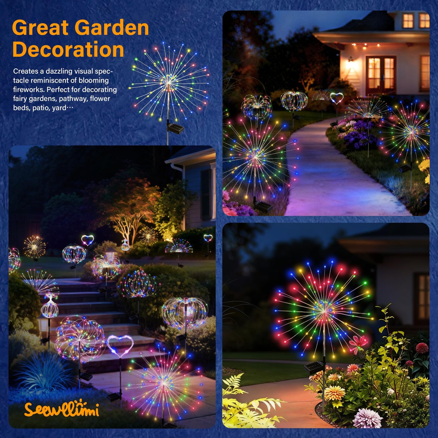 SEEWELUMI Solar Garden Lights Outdoor Decorative, 2pack 120 LED Firework Lights Waterproof?Solar Fairy Lights for Outside,Garden,Yard