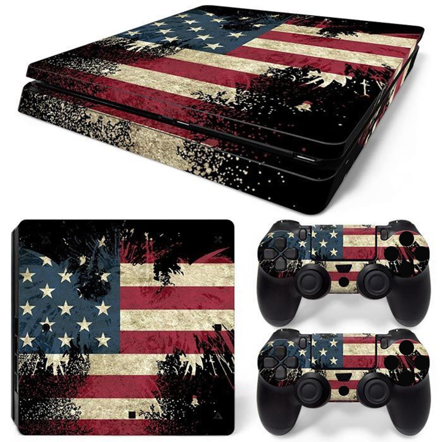 Game Console Skin Sticker Cover Compatible with PS4 Slim Console and Controller The Flag of United States (Red)