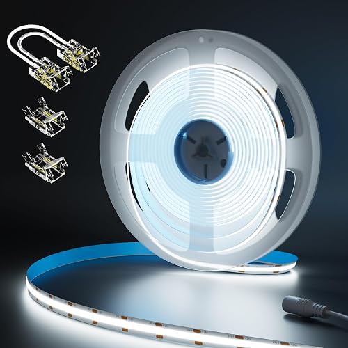 MIWISE COB LED Strip Light,24V Daylight White 6000K LED Strip Lights,32.8ft UL-Listed Super Bright Flexible LED Strip,High Density Cuttable