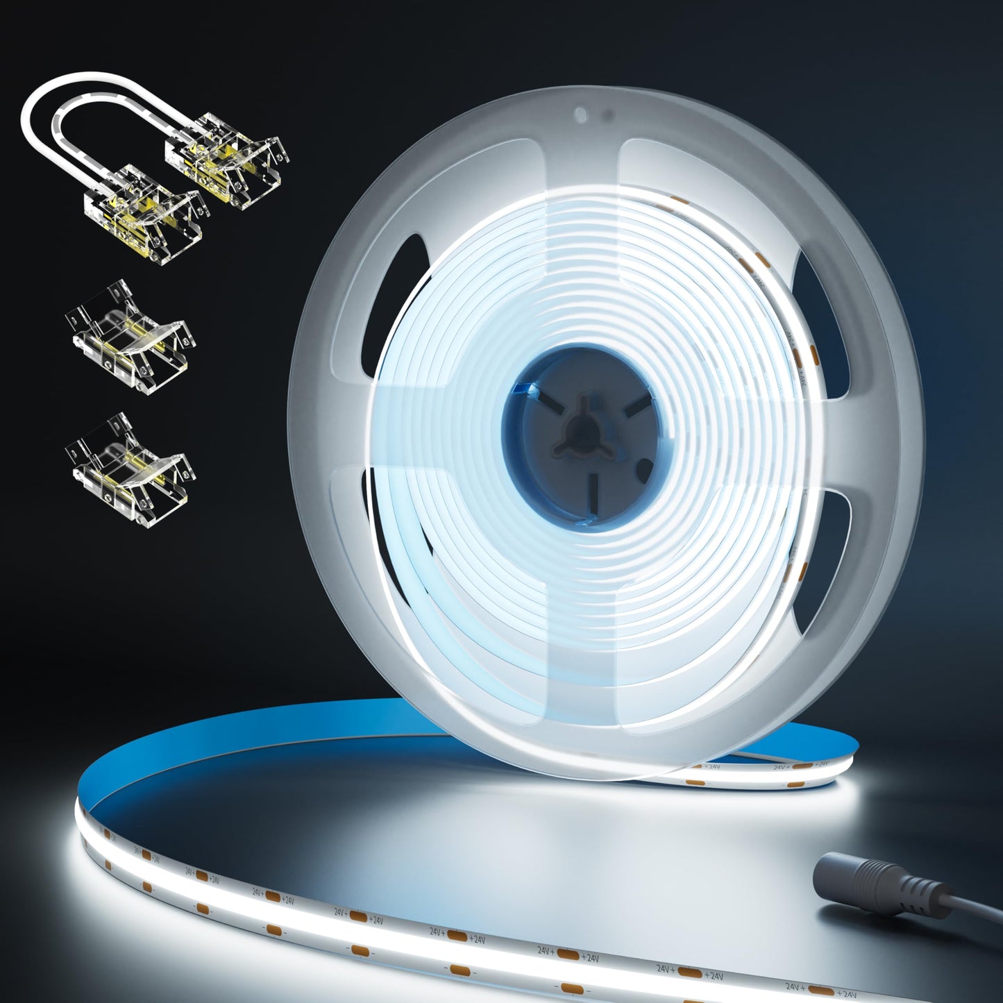 MIWISE COB LED Strip Light,24V Daylight White 6000K LED Strip Lights,32.8ft UL-Listed Super Bright Flexible LED Strip,High Density Cuttable