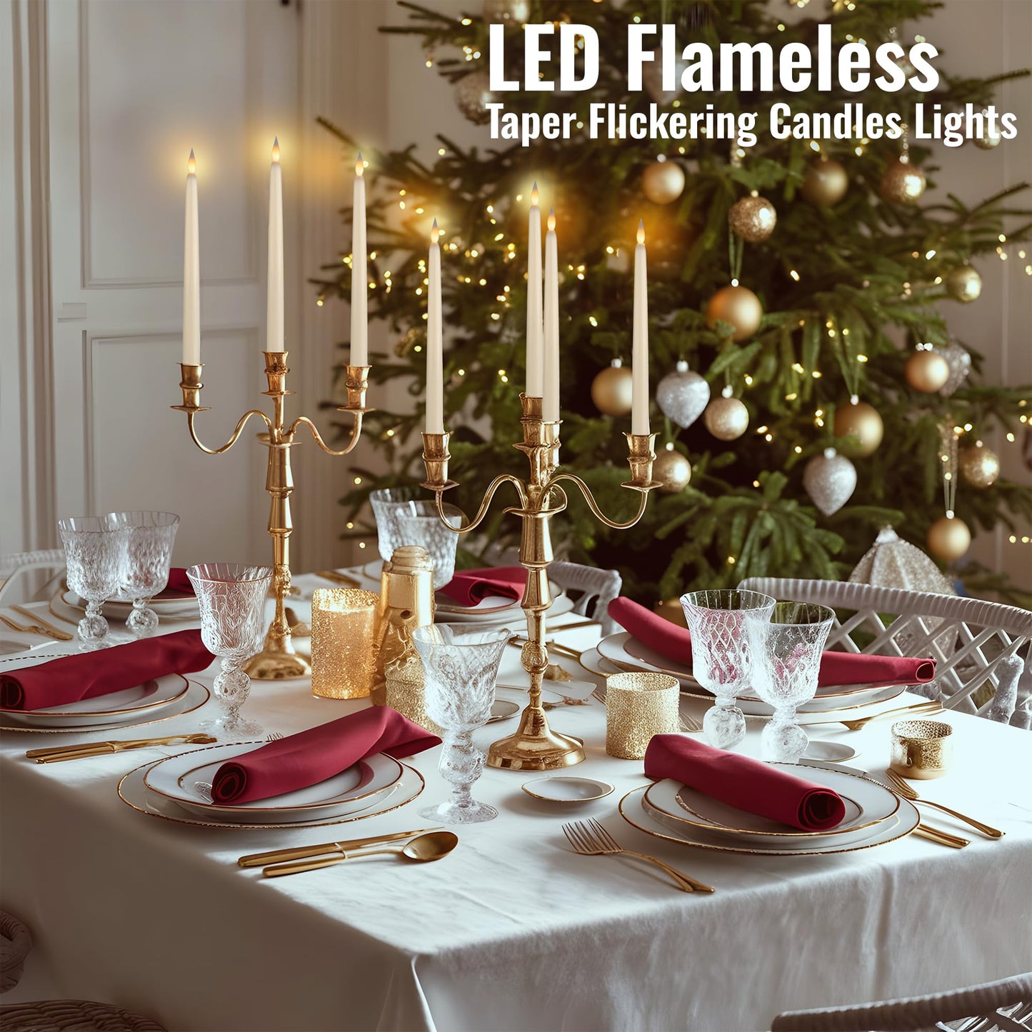 West Ivory 12 Pack, 11" LED Flameless Ivory Taper Flickering Candles Lights, Clickable On/Off Button, Battery Operated Candlesticks for Holiday