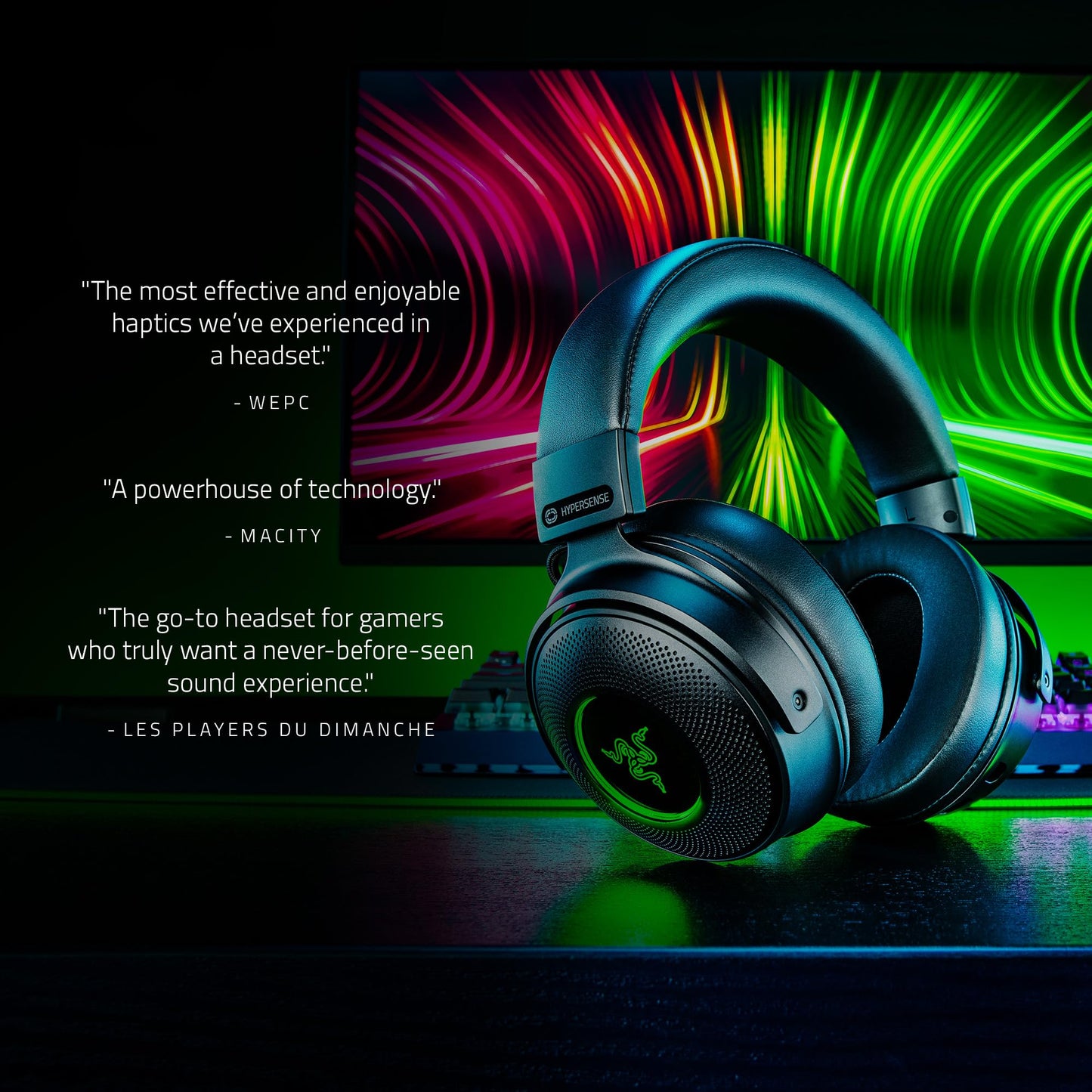 Razer Kraken V3 Pro HyperSense Wireless Gaming Headset w/Haptic Technology: Triforce Titanium 50mm Drivers -THX Spatial Audio - Hyperspeed Wireless