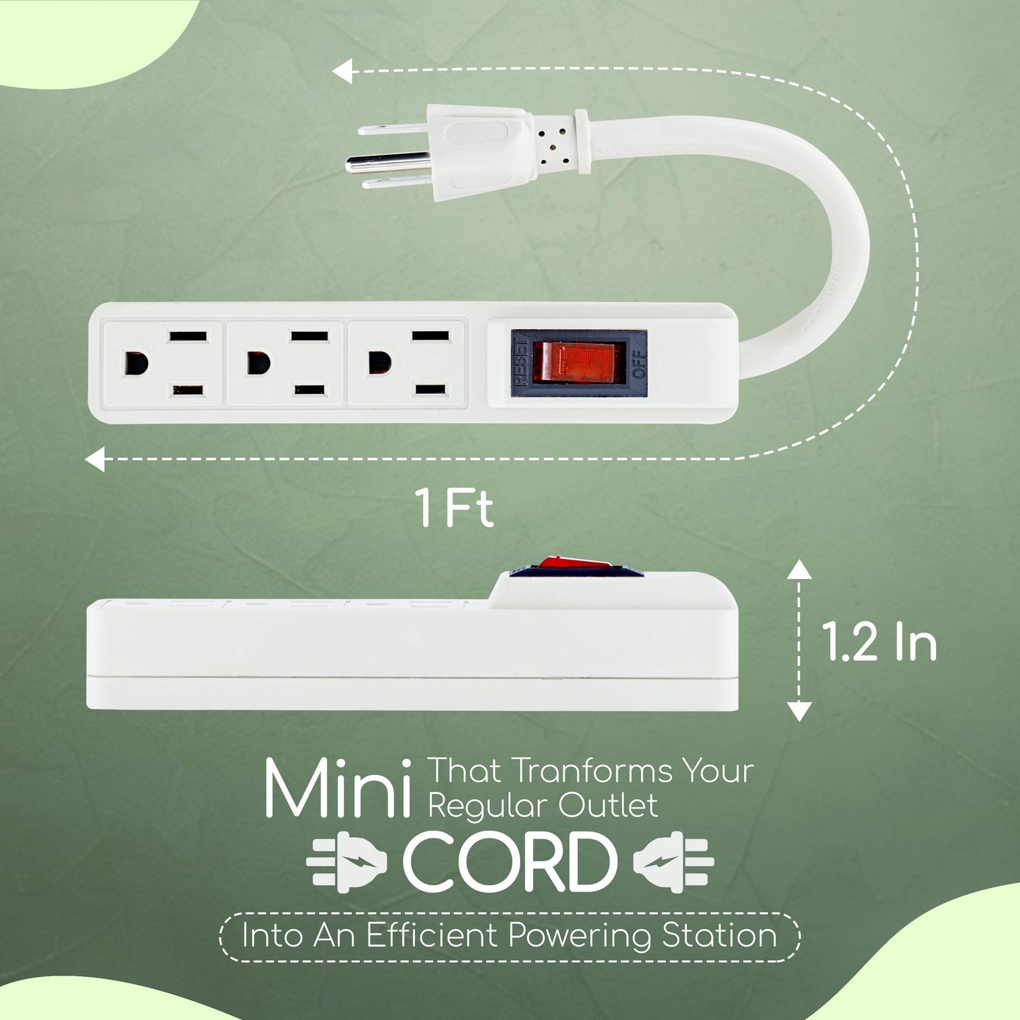 3 Outlet Power Strip - 14 AWG x 3C, 15 Amp Shock Proof, 3 Prong, White, (Pack of 2) - by Revpex