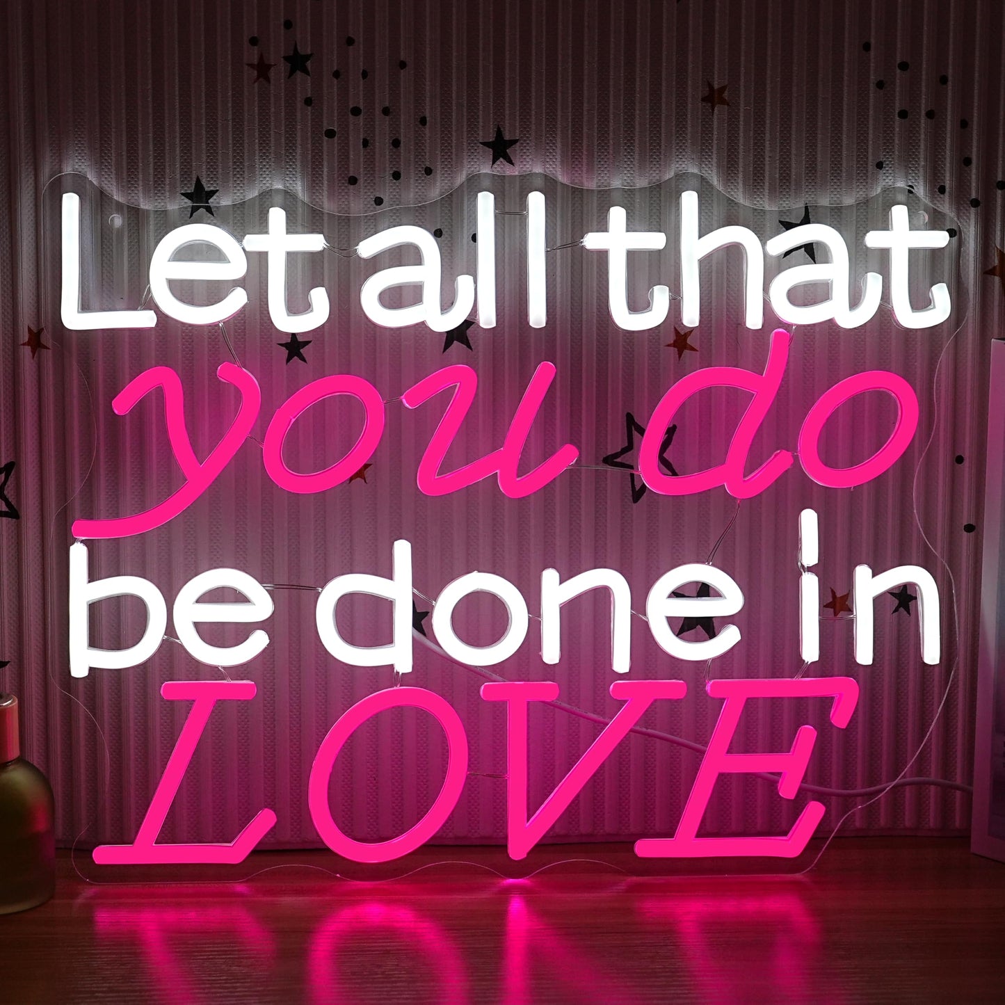 AEHEMNGZ Let All That You Do Be Done In Love Neon Sign 16.54’’*12.6’’ Adjustable White Pink Word Light Up Sign Usb Powered Jesus Led Light Sign