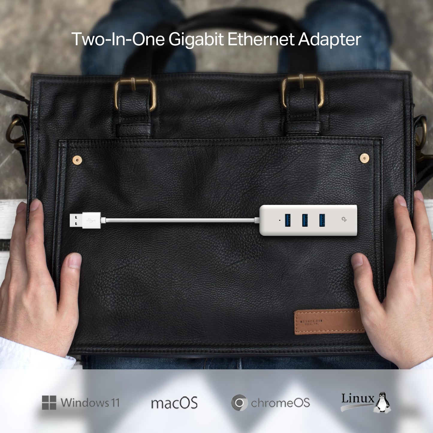 TP-Link USB 3.0 to Ethernet Adapter (UE330) - Portable 3-Port USB Hub with 1 Gigabit RJ45 Ethernet Port, Laptop Network Adapter, Supports Win