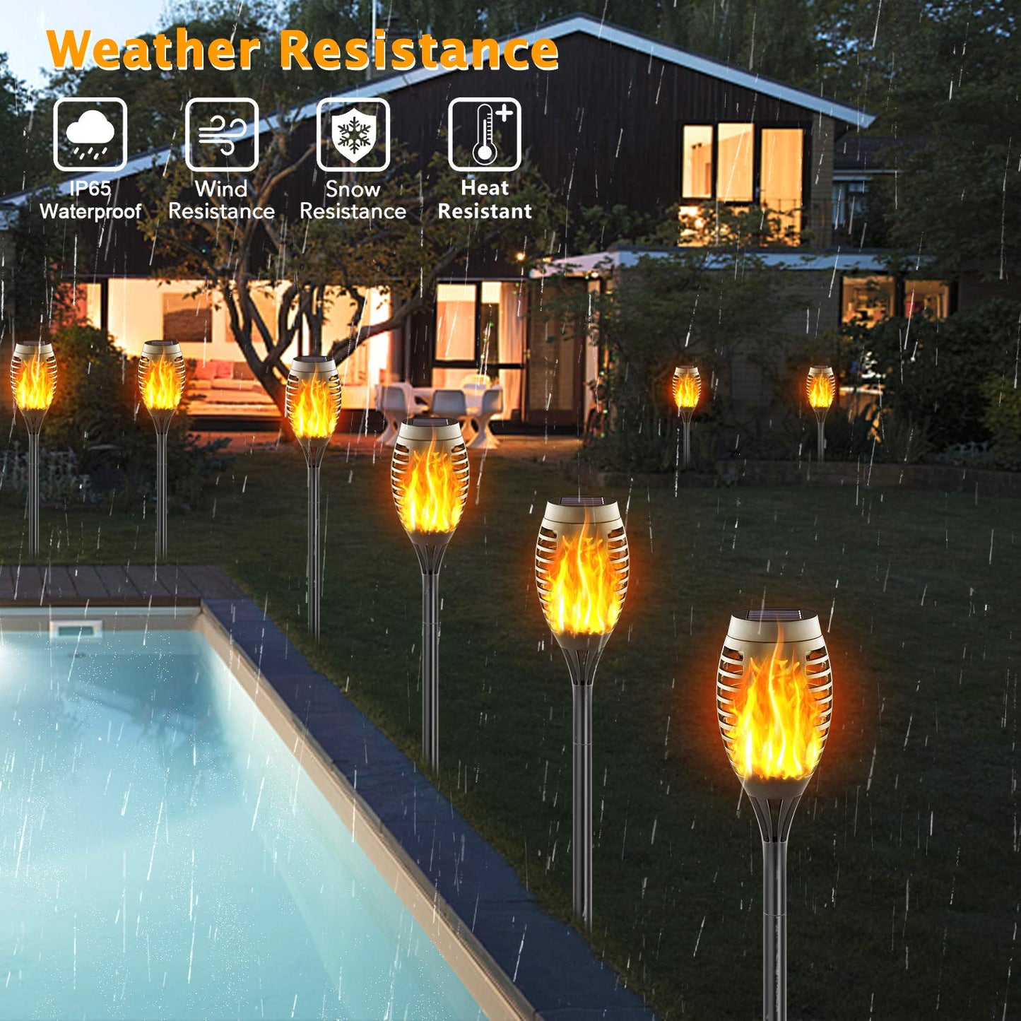 FITSAN 16Pack Mini Solar Torch Lights, 12 LED Solar Lights Outdoor Torches Flickering Flames, Waterproof Landscape Decoration Lighting for Garden