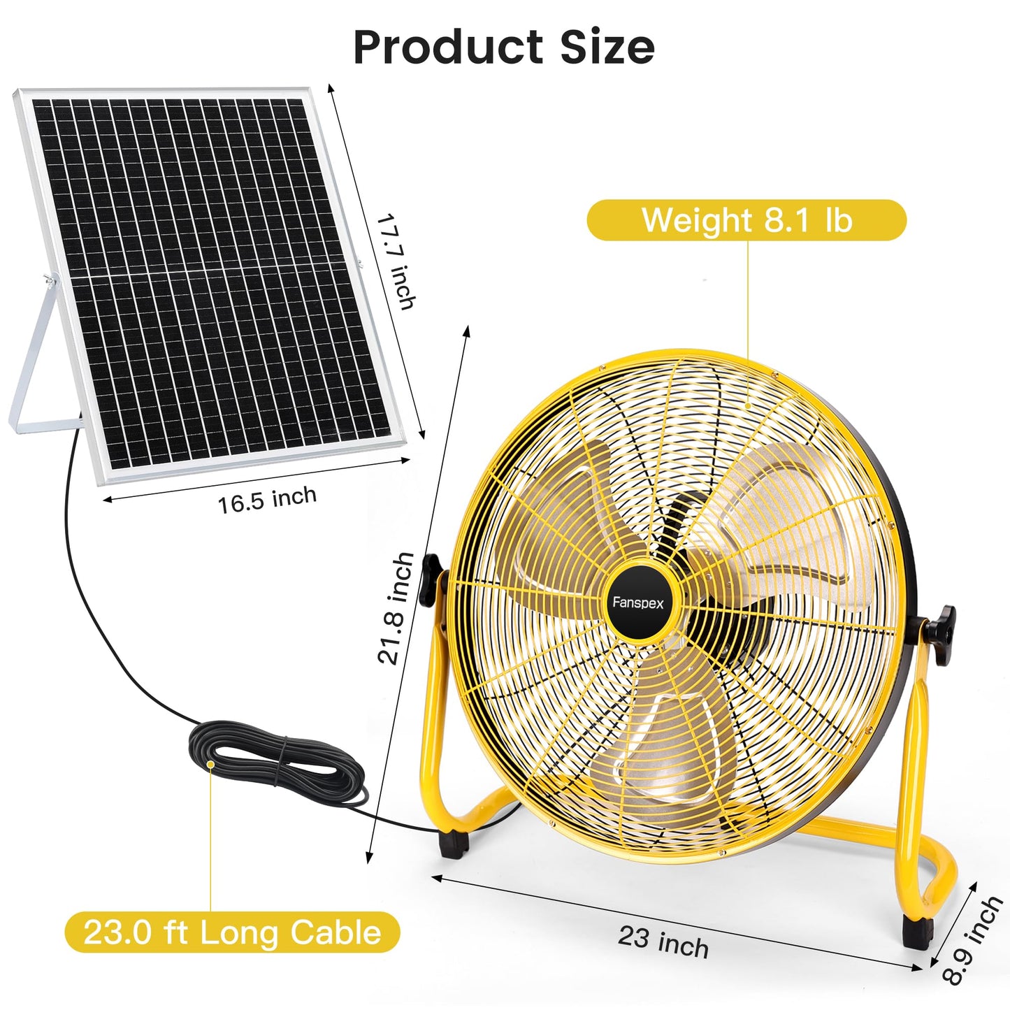 Fanspex 20" Solar Rechargeable Floor Fan for Outdoor Gazebo Greenhouse Barn