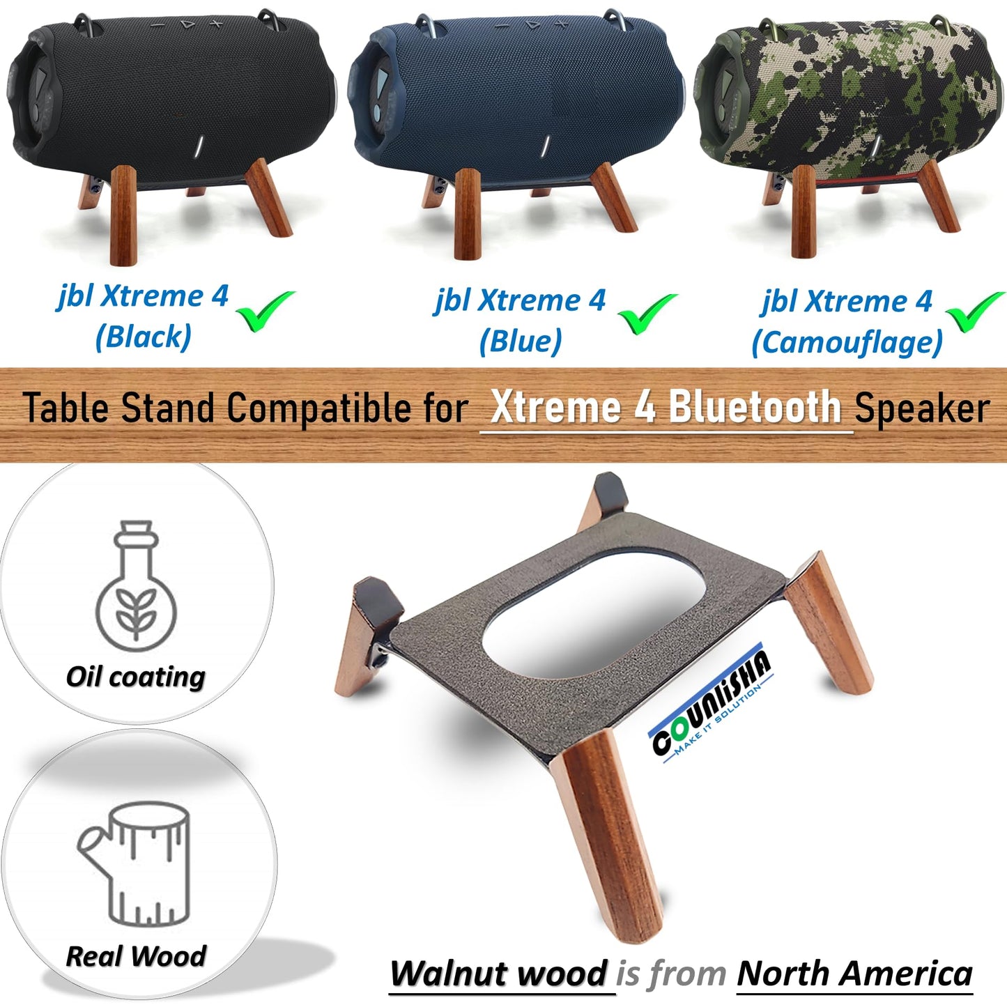 Real Wood Stand comparible for jbl Xtreme 4 Portable Bluetooth Speaker,Tripod Mount, Secure Stable Sturdy Wooden Desk Holder for xtreme4,Xtreme